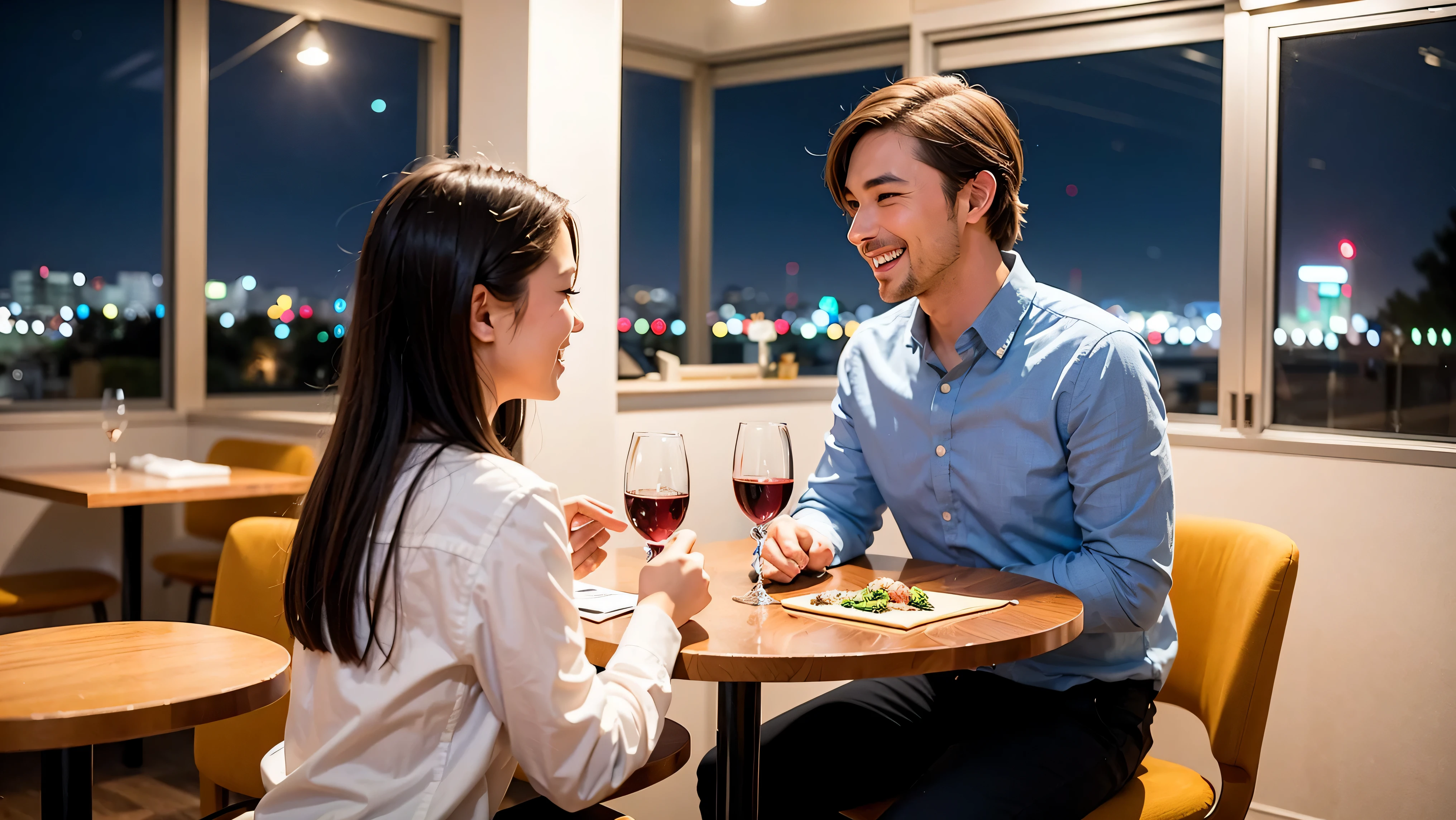 64k, UHD, highest quality, masterpiece: 1.2), (realistic, photorealistic: 1.37), Super detailed, 3 women who love wine、2 wine men、wine banquet、(slimな男女4名),(Wine party for 5 people)、(slimフェイス),Happy、 最高なsmile、Fox Face、Raccoon face、Berry Short、(because I&#39;thin), (brown hair), (shortcut), long sleeve shirt、winter fashion、Colombia、Brazilian、Japanese、Dutch、German、Portuguese、Belgian、Italian、french,champagne、Sparkling wine、 (gush), (slimボティ), (brown hair), (shortcut), Neat beauty、cheeks blush a little, (35 years old), 38 years old, alone, A beautiful and detailed night view spreads out outside the window..., restaurant, wine glassが座っている, At night, in a prominent place (from the Upper body) nova frog style, actress, model, Upper body, White wine, slim, wine glass, very beautiful night view, wine glass Put in the Middle, Happy smile, (smile: 1.15), 