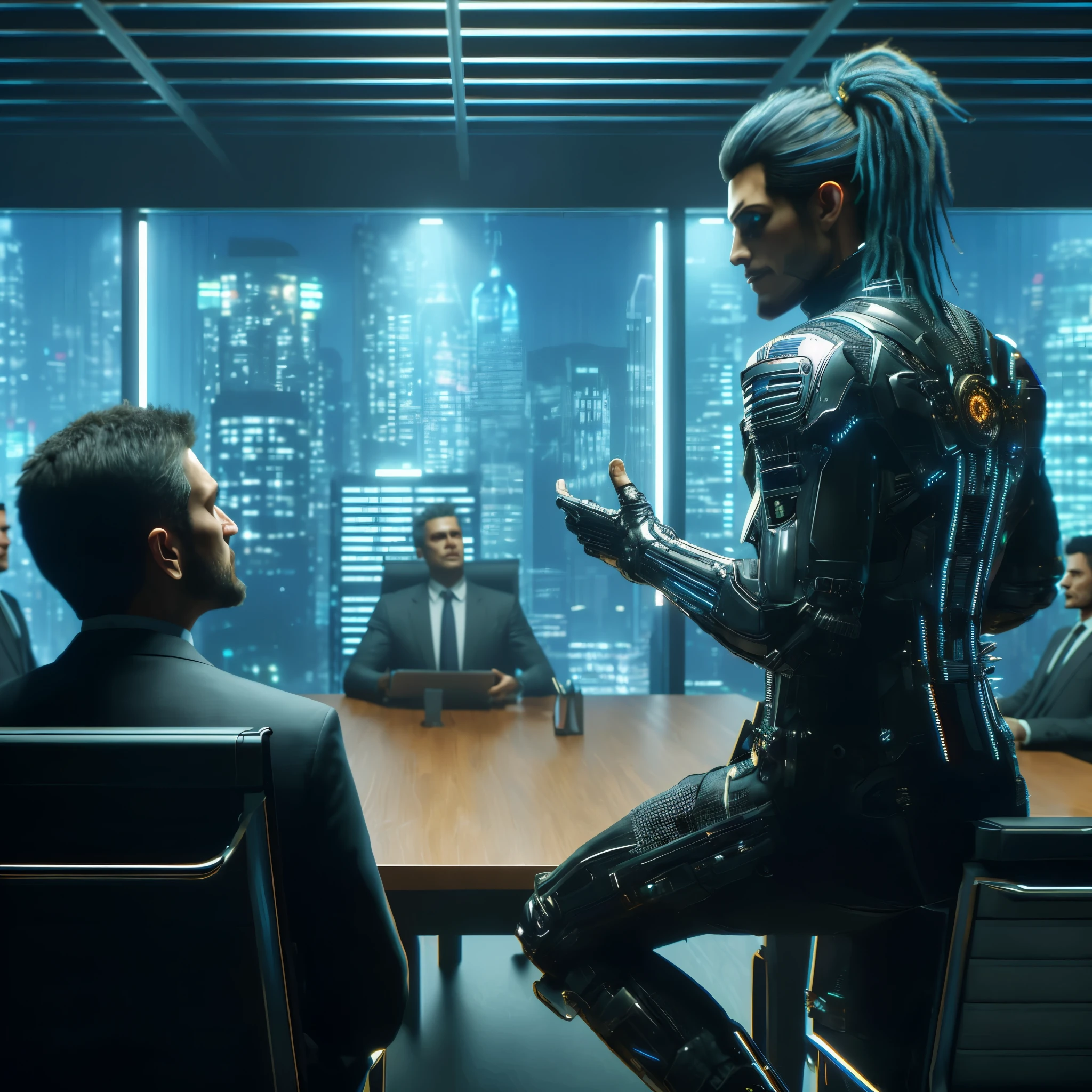 arafed woman in a suit sitting at a table with a man in a suit, diverse cybersuits, cyber suit, cybersuits, cyberpunk 8 k, cyberpunk suit, in cyberpunk 2077, cyberpunk art ultrarealistic 8k, in cyberpunk 2 0 7 7 cp 2 0 7 7, (cyberpunk 2077), ( cyberpunk 2 0 7 7