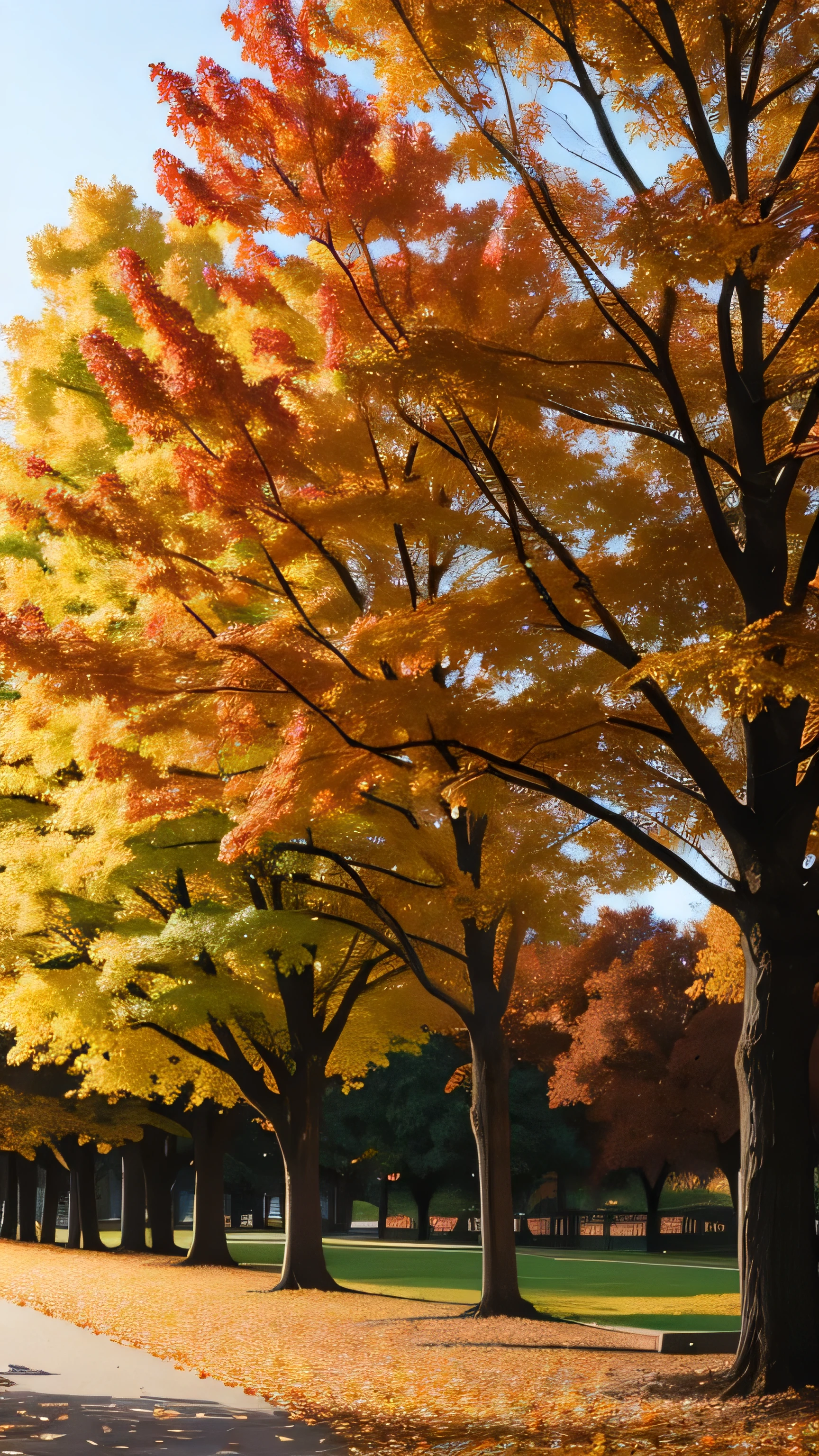 A park with beautiful autumn leaves