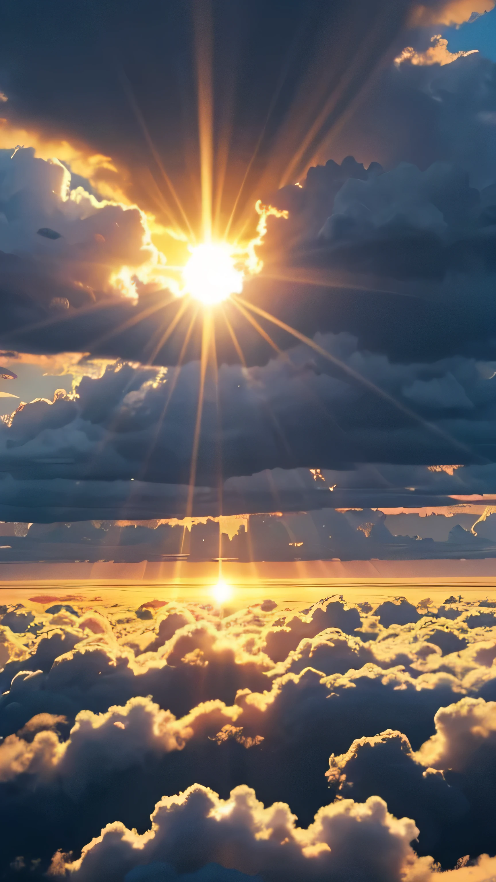 The sun shining through the clouds