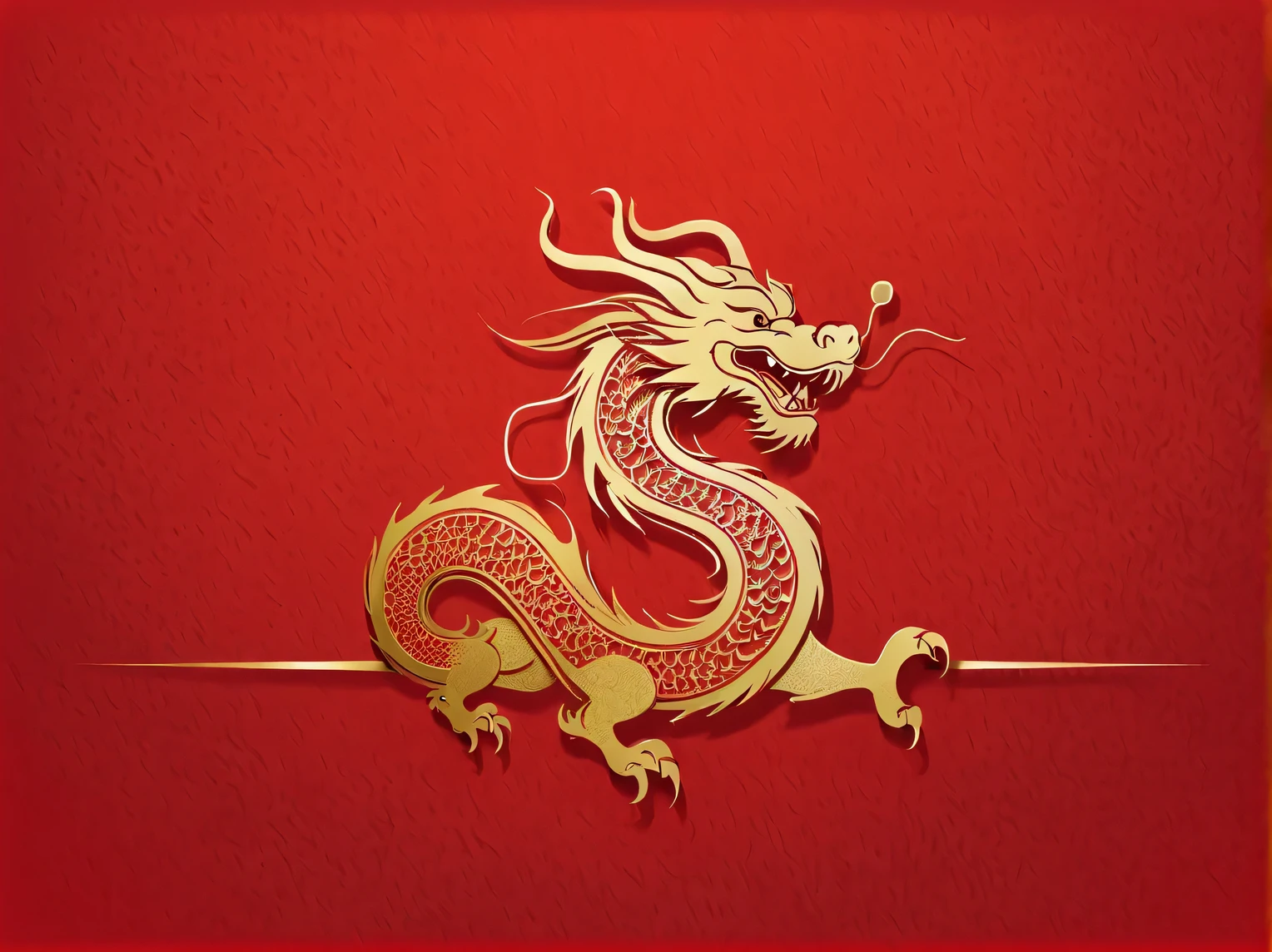 Sketch style, Simple golden negative space on Chinese red background, Happy laughter and cuteness, The dynamic movement of a minimalist Chinese dragon taking long strides, and a thin golden line in English "Marine art" Width,
flat, vector, clip art, Greg Staples style, Opat,