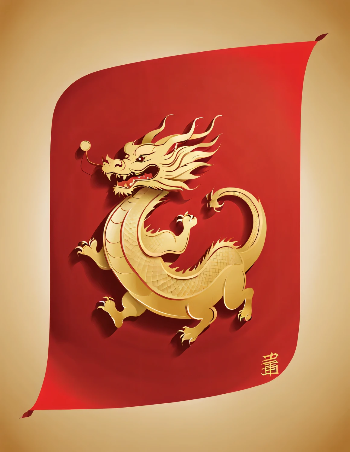 Sketch style, Simple golden negative space on Chinese red background, Happy laughter and cuteness, The dynamic movement of a minimalist Chinese dragon taking long strides, and a thin golden line in English "Marine art" Width,
flat, vector, clip art, Greg Staples style, Opat,