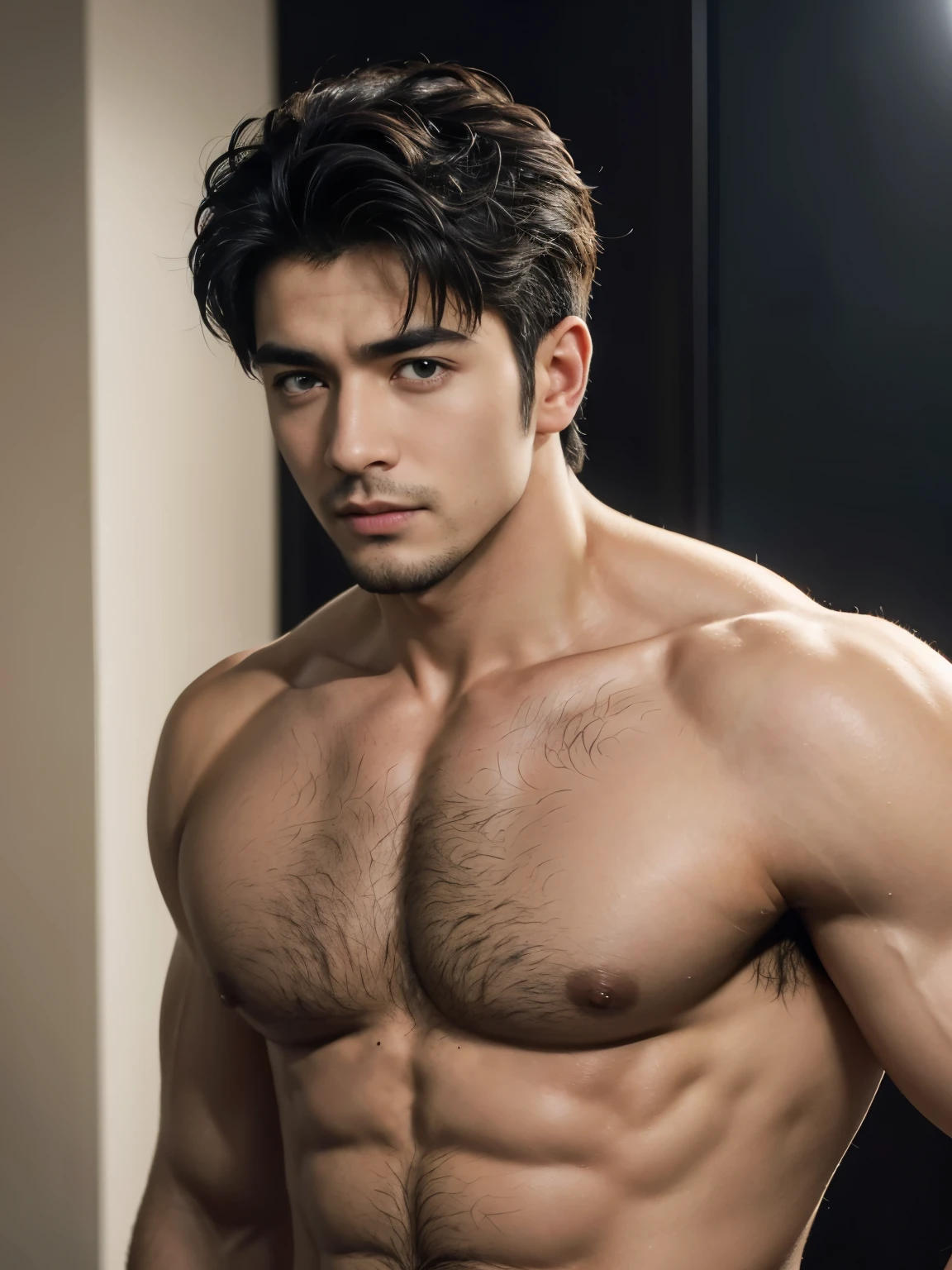, Avan Gamiya Angel, inspired by Luca Zontini, Sebastian Luca, Inspired by Adam Dario Kier, orelsan, Hairy muscular body, huge biceps, (, Riccardo Scamarcio placeholder image,young people, Federico Perrat, Cayo Santos lounges, shirtless, wearing nothing, completely naked,Made!ID photo!(closeup portrait!)) ((Very relaxed and lazy look!)), ((Unintentionally exposing chest muscles))Handsome male, Handsome chad chin, Handsome and attractive, Handsome and elegant, Handsome man, sexy masculine, masculine and Handsome, , Handsome, attractive pose, attractive male, , attractive man, 3 2 male!Lift your little head,((Loose tie,))Kominan ,(closeup portrait!))showing off his hairy pecs。(Show hairy chest muscles),),(使用short beard领),(Show hairy chest muscles),),(short beard,)headspace!Charming and serious look,(Handsome男人,perfect body anatomy,Beautiful man face detail,,perfect hands!super low angle shot!! information(full body portrait!))showing off his hairy pecs。(Show hairy chest muscles),),(使用short beard领),(Show hairy chest muscles)