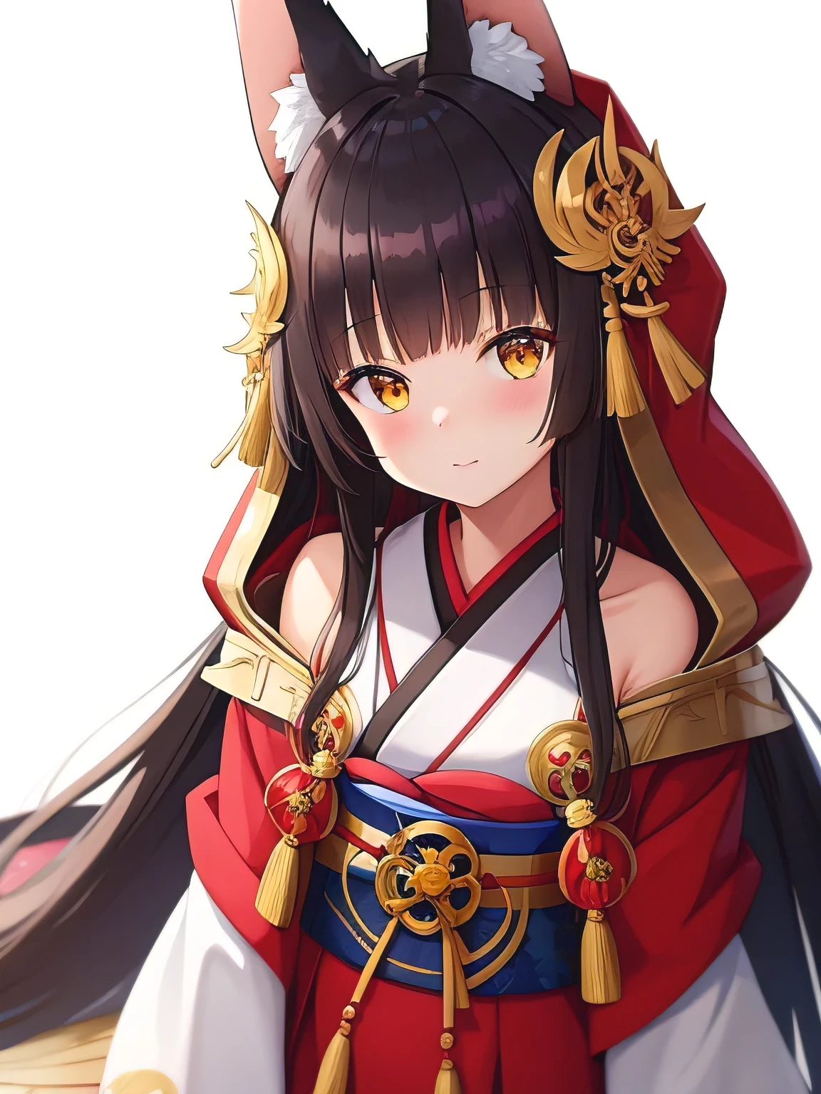 (masterpiece, highest quality:1.2),shape,8K,HD,1 girl,alone,Excellentper body,(portrait:1.2),animal_ears,前hair,Wataboshi,blush,just_shoulder,white hood,Japanese_Clothes,Fox_ears,Broke up_dispel,animal_ear_fluff,length_hair,dress,yellow_eye,kimono,side lock,hood_Excellent,Uchikake,dull_前hair,black_hair,Brown_hair,Brown_eye,