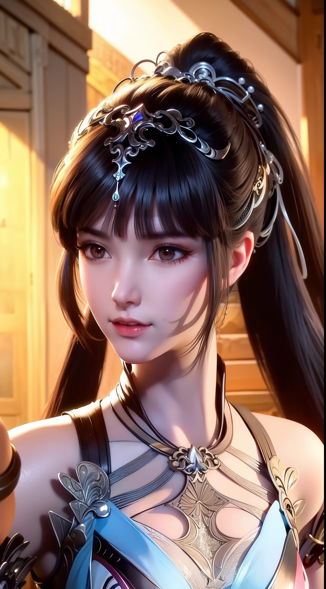 A close-up of a woman dressed in ancient costume with Chinese elements，Classical art，Cultivate the elemental sense of immortals，detailed fantasy art，Stunning character art，Epic and refined character art，Beautiful Chinese costumes，Extremely detailed artistic germination，Detailed digital anime art, Artgerm on the art station Pixiv，Swimsuit girl，Exquisite and intricate headwear and jewelry，