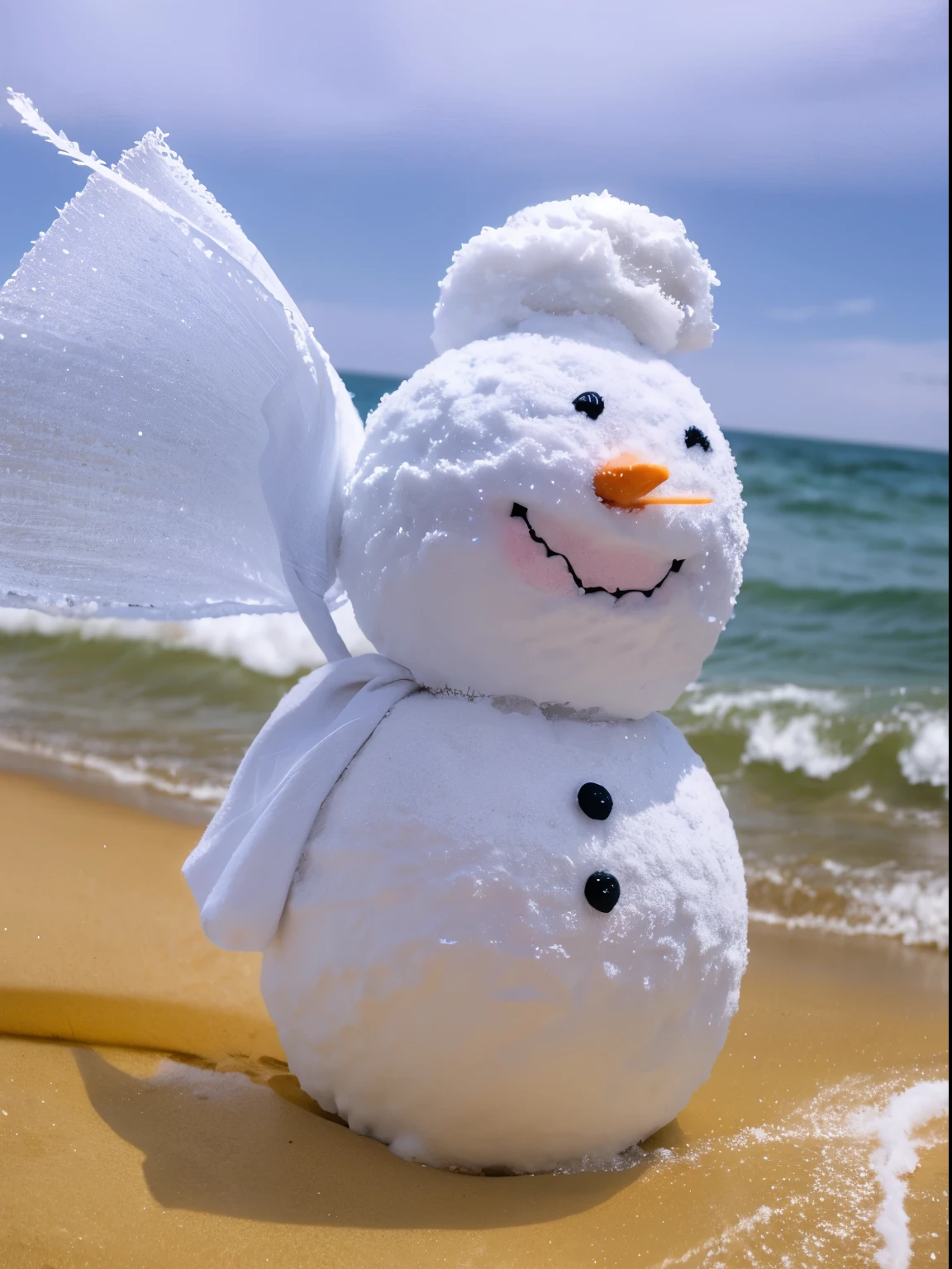 snowman,wave,cartoonish style,magic effects,background inside dark