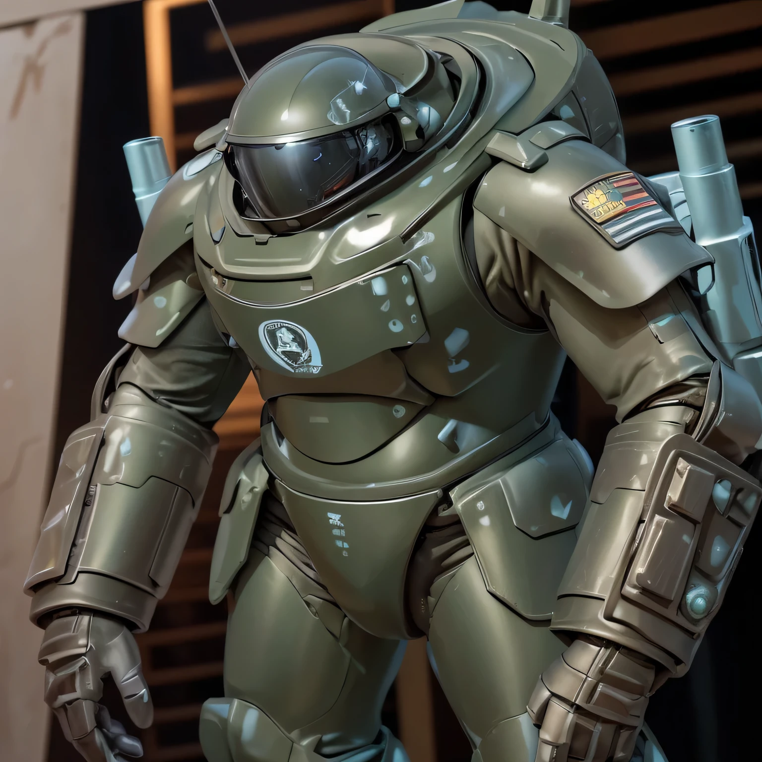 Close up of toy soldier holding gun in hand, Wearing sci-fi military armor, Marine Corps Armor, battle garment, 强大的full body armored, military robot, hard side armor, 机甲suit, 机甲suit, sci-fi soldier, full body armored, suit, Heavy armor, detailed space suit, combat armor suit