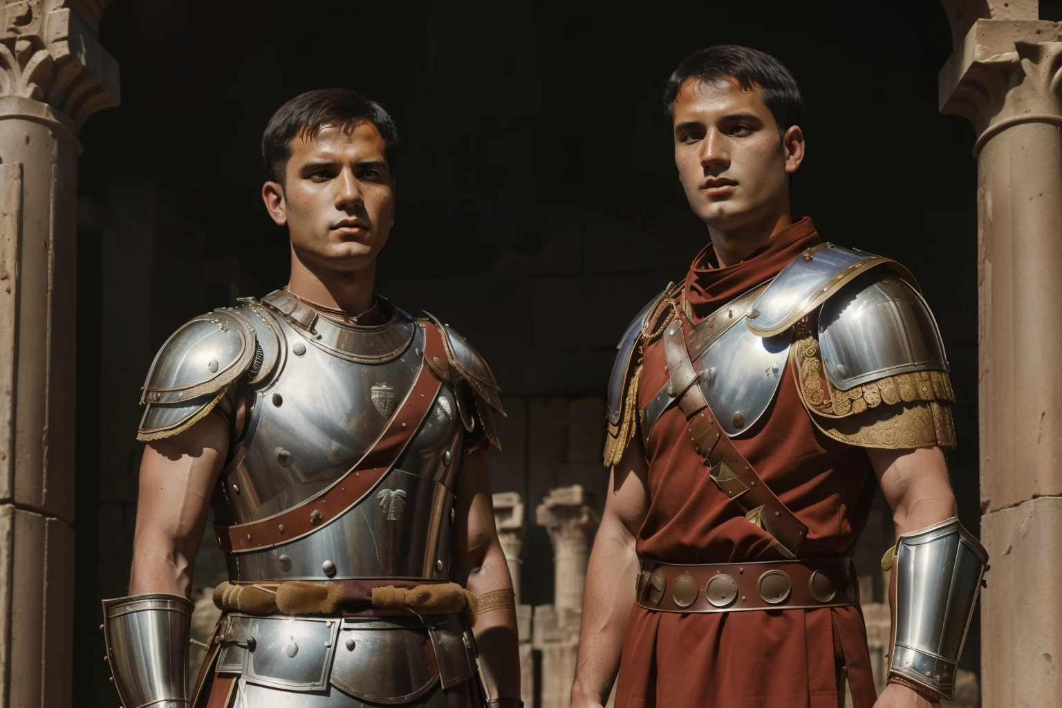 Mitilene, 77 BC. A young ((((21-year-old)) Julius Caesar)), with his friend ((Tito Labieno)), war, battle, fight. ((((roman legionary clothings and armor from the 1st century BC))))
