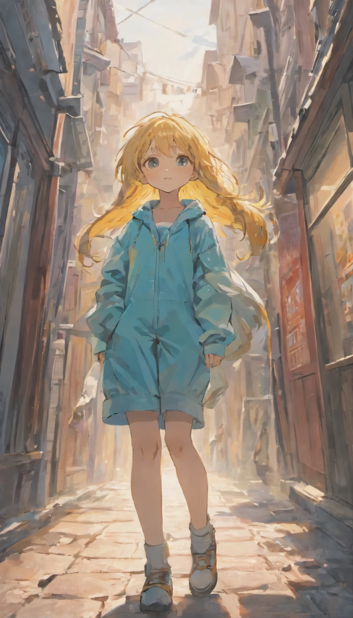 ((highest quality)), ((masterpiece)), (become familiar with), detailed、girl、cute、child、Age is 10 years old、Tattered work clothes、Wearing coveralls、Traveling、Walking in the steppe、fantasy、beautiful((highest quality)), ((masterpiece)), (become familiar with), detailed、girl、cute、child、Age is 10 years old、Tattered work clothes、Wearing coveralls、Traveling、Rear view walking on an old street corner in Europe、fantasy、beautifullandscape、The wind is blowing。landscape、The wind is blowing。