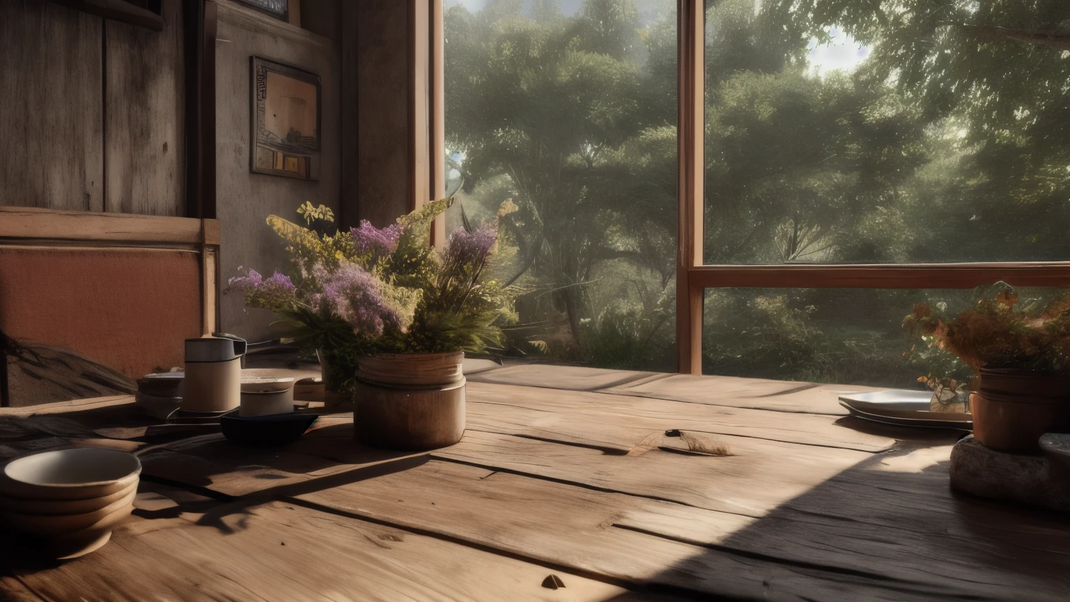 hyper ultra realistic photographs full body of Wildflowers, gathered from a meadow, are artfully arranged in a mason jar. The jar rests on a weathered wooden table against a backdrop of warm earth tones, capturing the essence of a summer day. ratio 16:9, 4k, 8k resolution, High quality photo, high detailed, imagesharp focus, Cinematic lighting,hyperdetailed & Unreal engine, detail, realism, photography,cinematography, camera NIKON, lens NIKKOR flagship, masterpiece. hyper-maximalism, ultradetailed photorealistic, light skin imperfections, final render, vray, photo, fashion