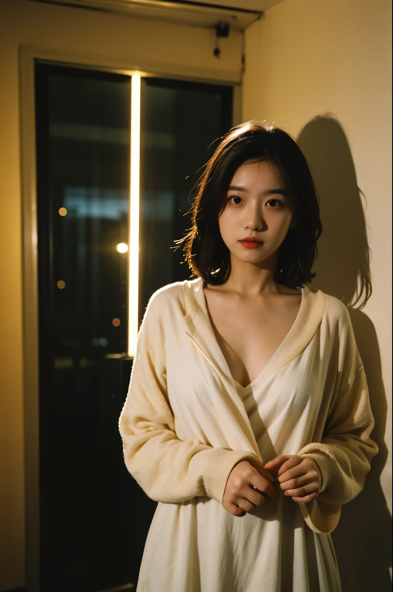 best quality,masterpiece,ultra high resolution,(authenticity:1.4),original photo,Cinema lighting,
1 girl,Tyndall effect,light and shadow,shadow,