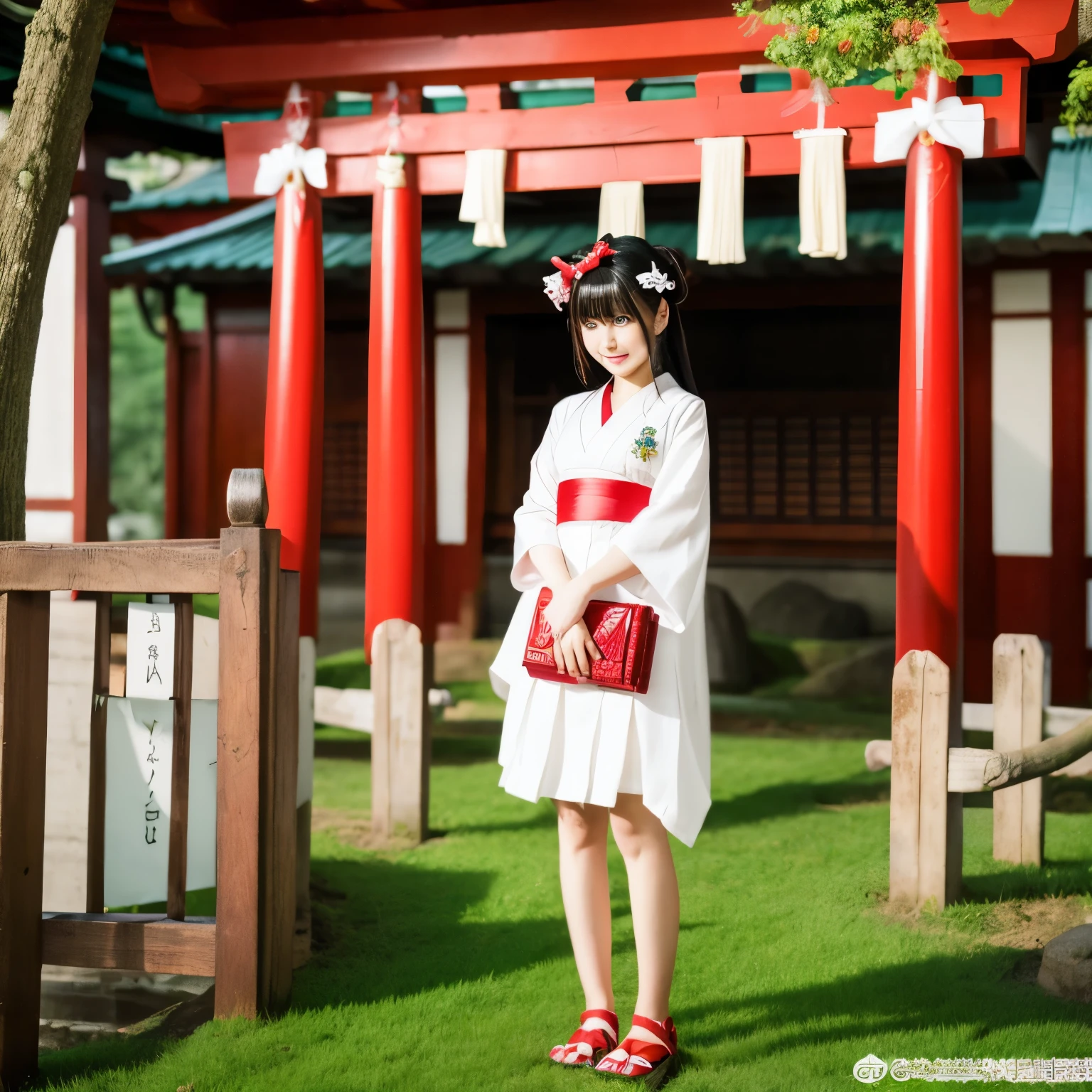 anime girl full body picture shrine maiden