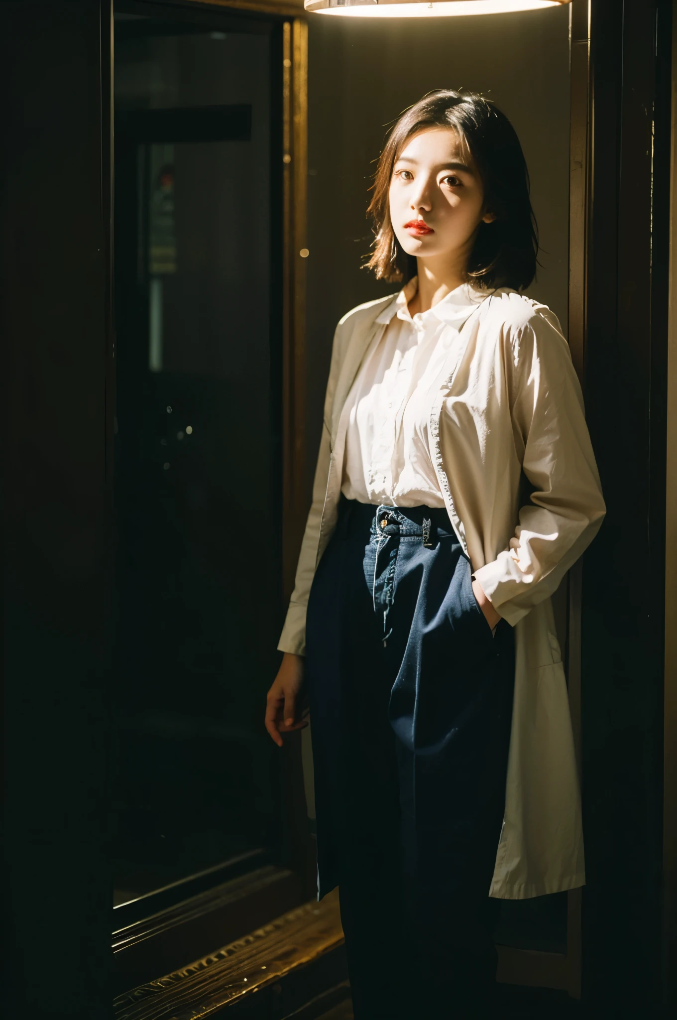 best quality,masterpiece,ultra high resolution,(authenticity:1.4),original photo,Cinema lighting,
1 girl,Tyndall effect,light and shadow,shadow,