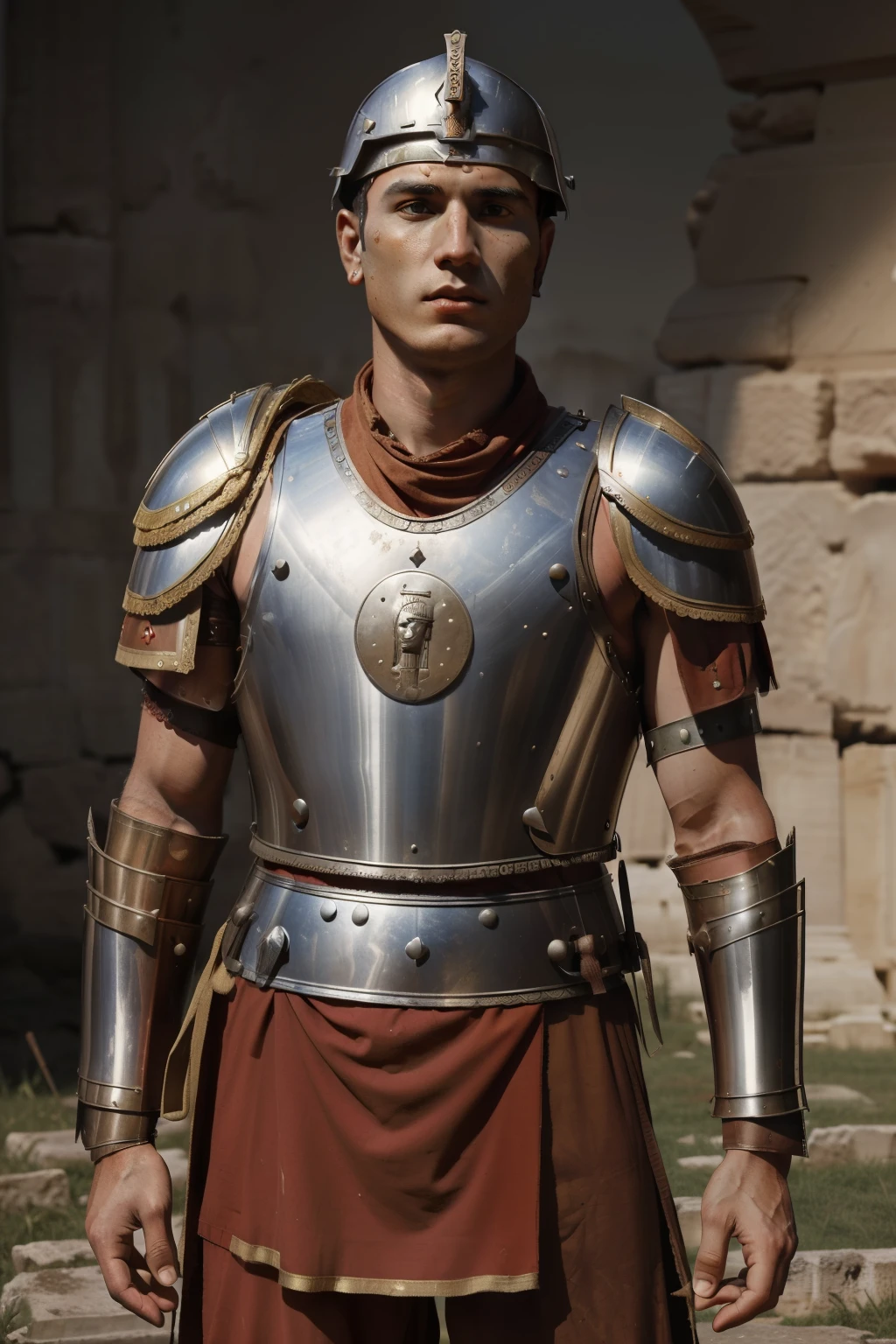 Mitilene, 77 BC. A young ((((21-year-old)) Julius Caesar)), war, battle, fighting, blood in his face. ((((roman legionary clothings and armor from the 1st century BC))))