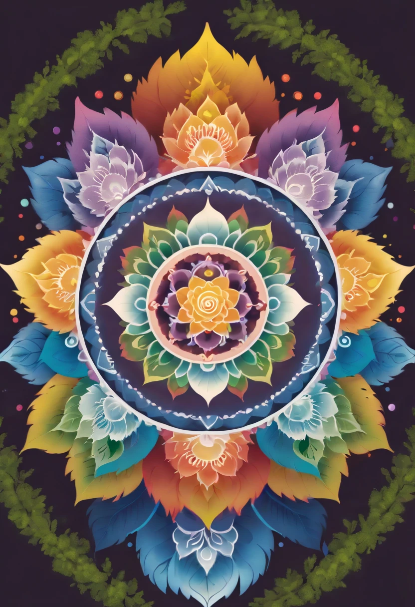mandala com as cores dos chakras, com fundo com natureza