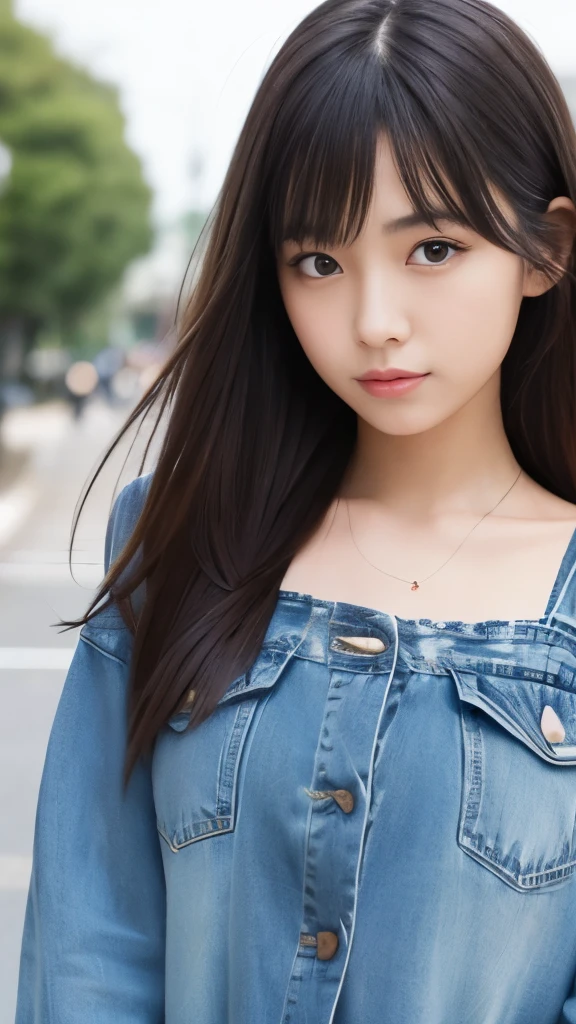 Generate a high-resolution, realistic image of a 22-year-old Japanese female, upper body, looking into the camera. She should have a youthful complexion, soft features, and long, straight hair. She wears casual yet fashionable attire, likely a comfortable sweater and denim jeans, with subtle accessories that suggest a student lifestyle.