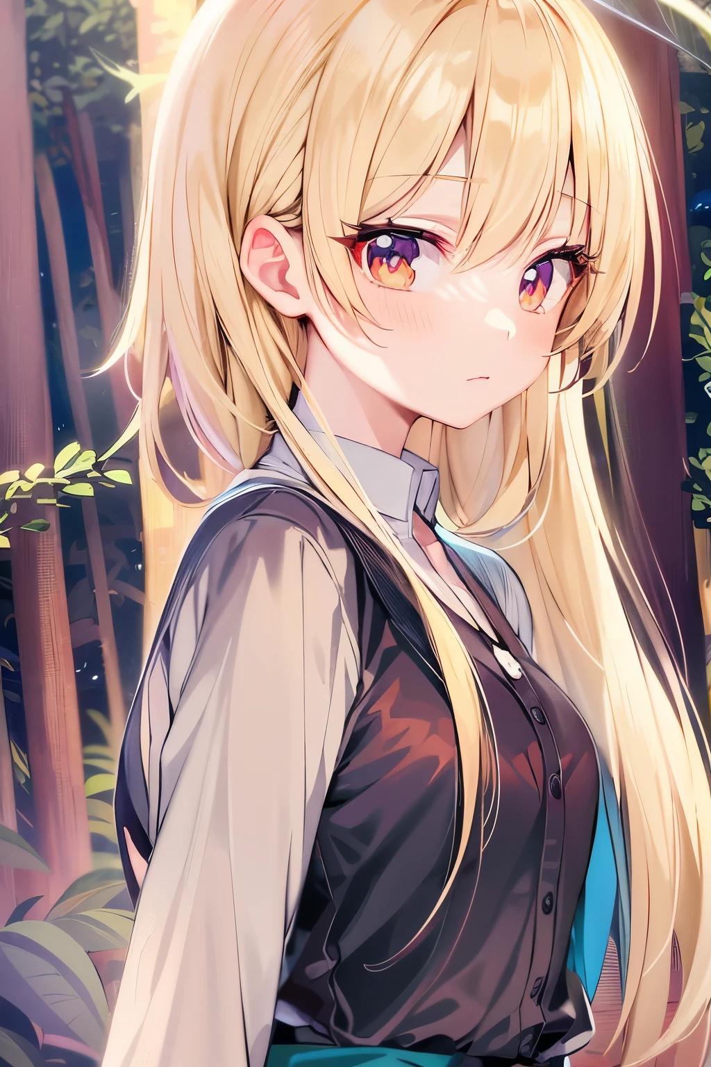 Close up of woman holding knife in forest, Animated visual of a cute girl, Anime girl with blonde short hair, Animated visual of a young woman, Animation Moe Artstyle, cute natural anime face, Smooth animated CG art, best girl of anime, anime girl with long hair, Anime girl named Lucy, Young Anime Girl, beautiful animated portraits, charming anime girl