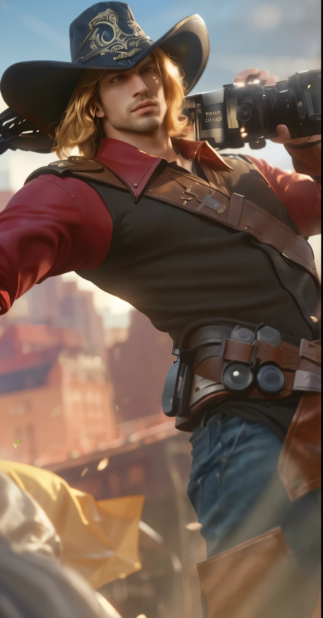 Real life adaption of this character, handsome man, realistic same hair, realistic same outfit, realistic same background, realistic light, realistic shadow, realism, hyper realistic, (photorealistic 1:2)