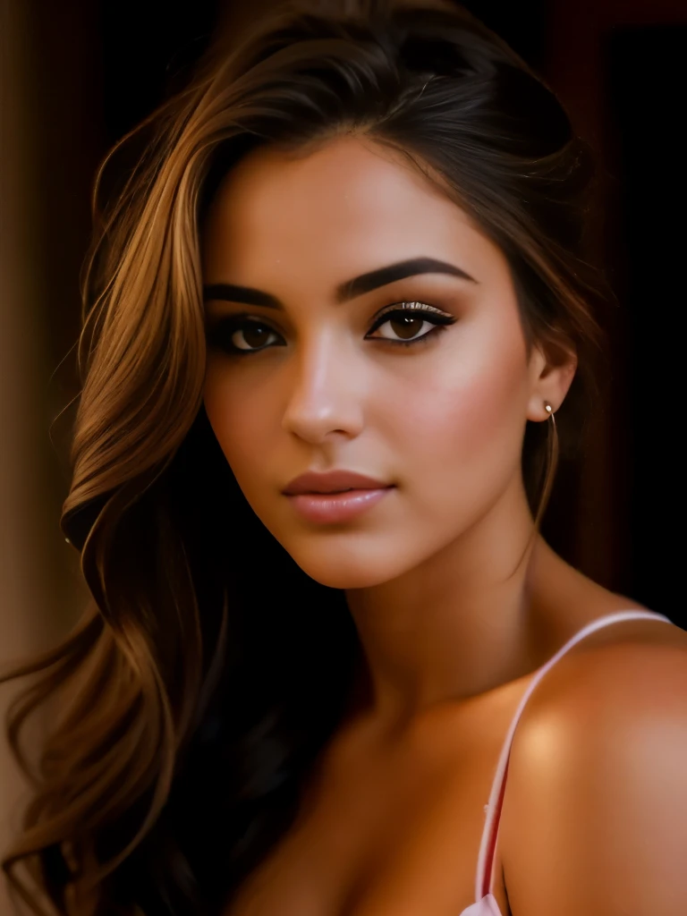 Mujer arafed con cabello largo y un top de sujetador rosa, Retrato Sophie Mudd, Rostro hermoso y piel impecable, Belleza asombrosa, Belleza asombrosa, Piel de oliva impecable, Hermosa cara latina, beautiful portrait lighting, Foto de una mujer hermosa, Retrato de una bella modelo, Hermosa cara atractiva, Impresionante primer plano, Retrato de belleza bronceada, hermosa joven