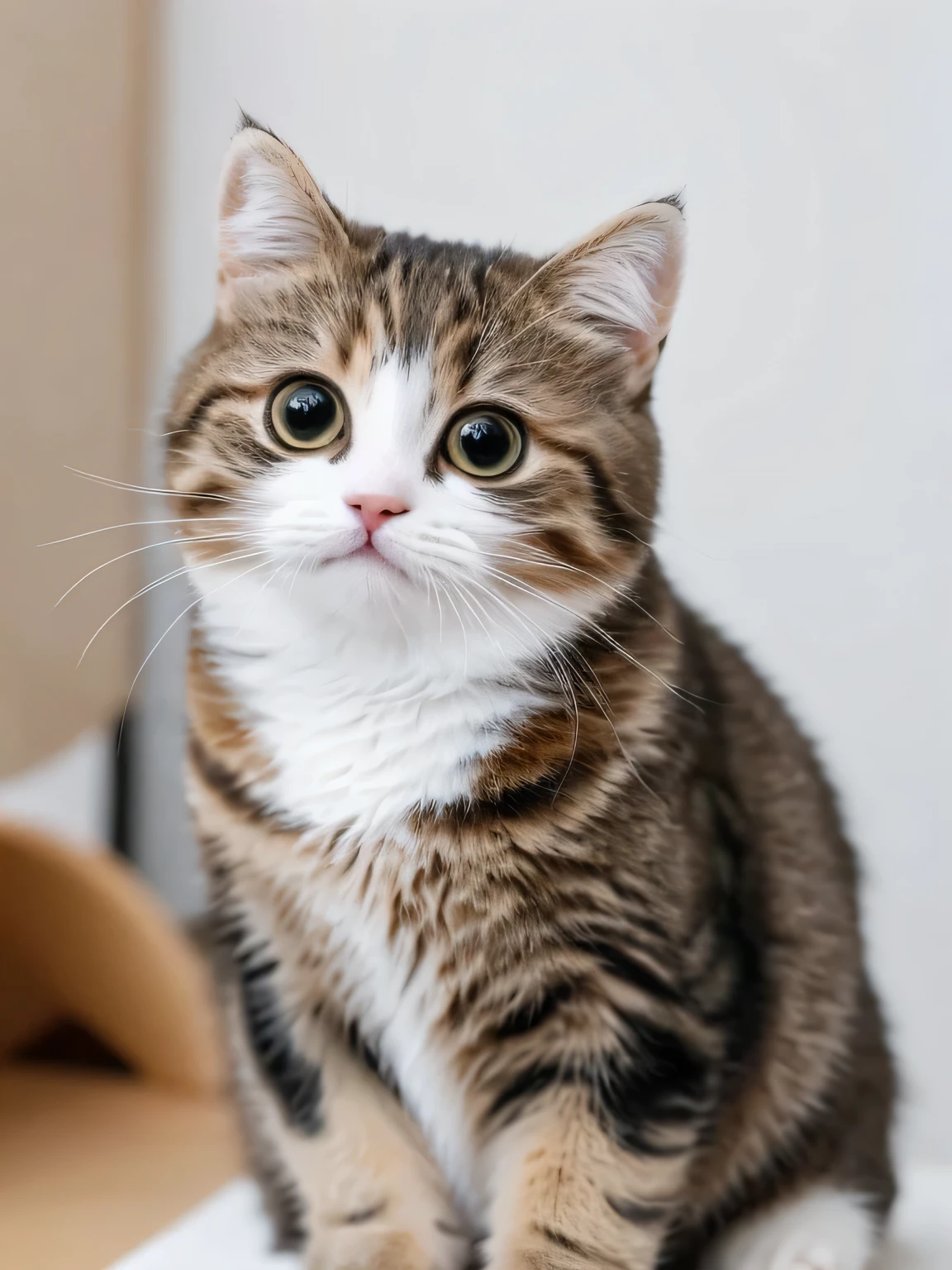 Cat, alone, looking at the audience, Lovely, charming, simple background, vague, black eyes, no humans, vague background, animal,