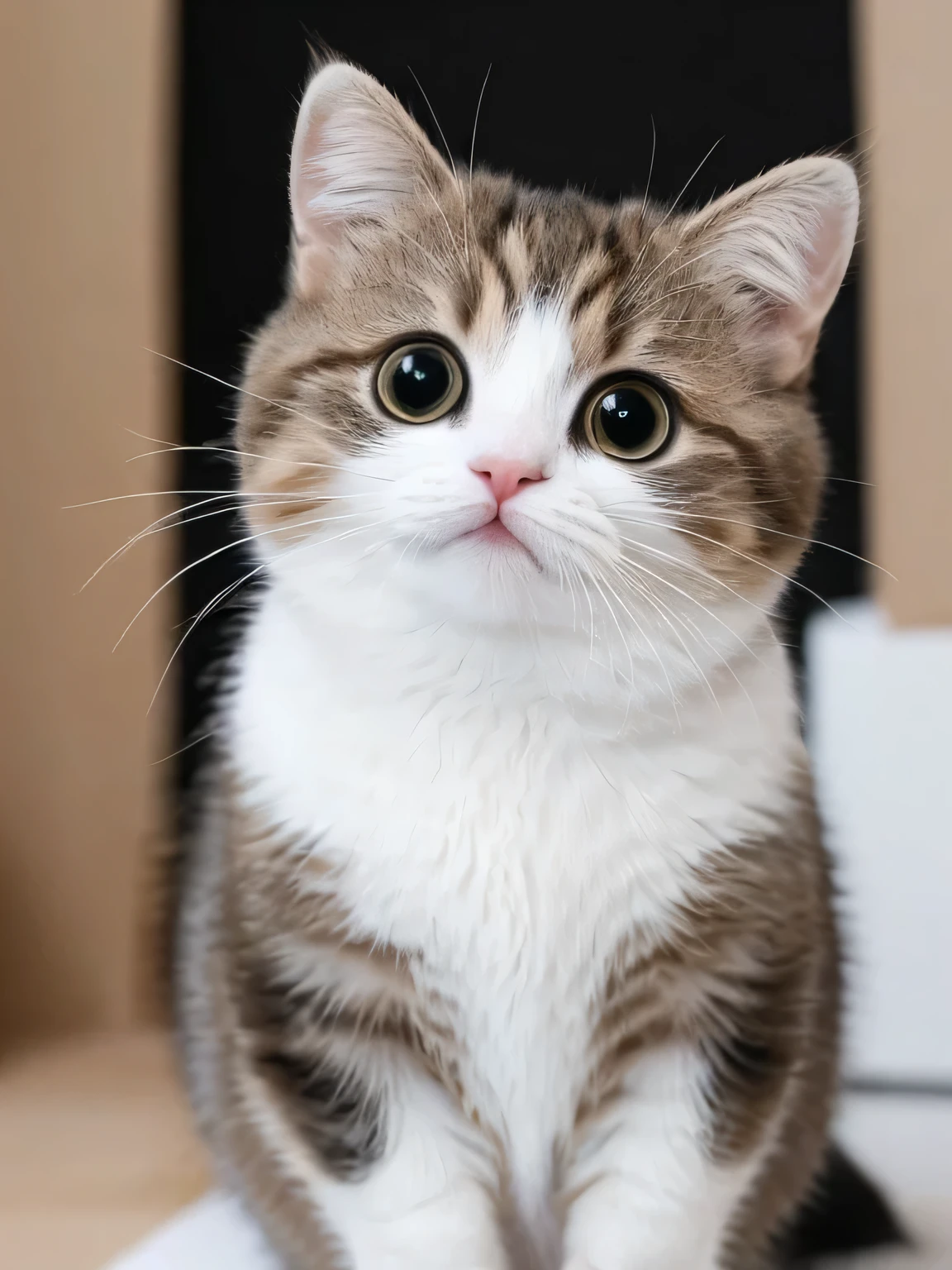 Cat, alone, looking at the audience, Lovely, charming, simple background, vague, black eyes, no humans, vague background, animal,