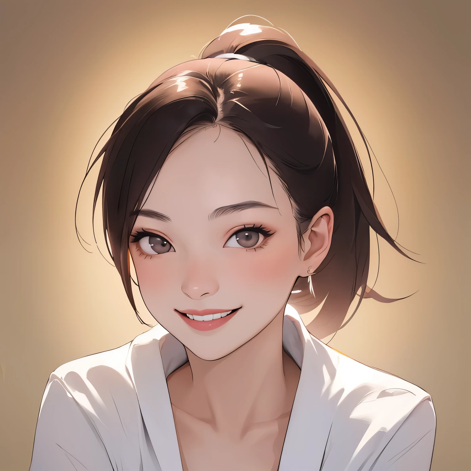 woman,age 20 years old,ponytail,smile,portrait,naked,(masterpiece, best quality, highres),