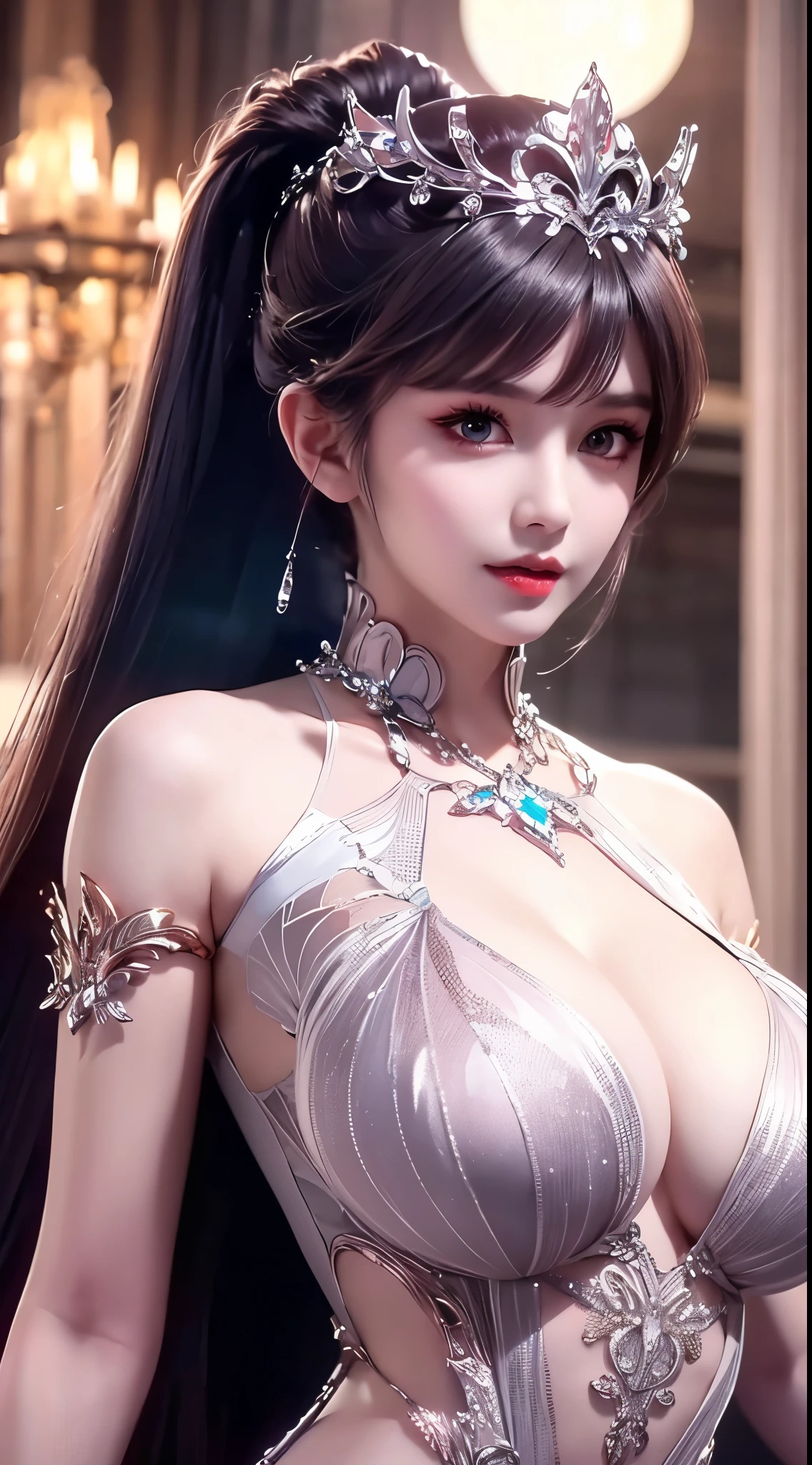 4K ultra hd, masterpiece, a cute girl, long hair, princess hairstyle, medium breasts, princess dress, rainbow dress, bare waist, lace, necklace, princess hat, moon background, attraction pose,exposing her chest、Show breasts、huge boobs,huge breasts、exposing her chest、exposing her chest、Show breasts、exposing her chest、Show breasts、huge boobs,huge breasts、exposing her chest、exposing her chest、Show breasts、exposing her chest、Show breasts、huge ,huge breasts、exposing her chest、exposing her chest、Show breasts