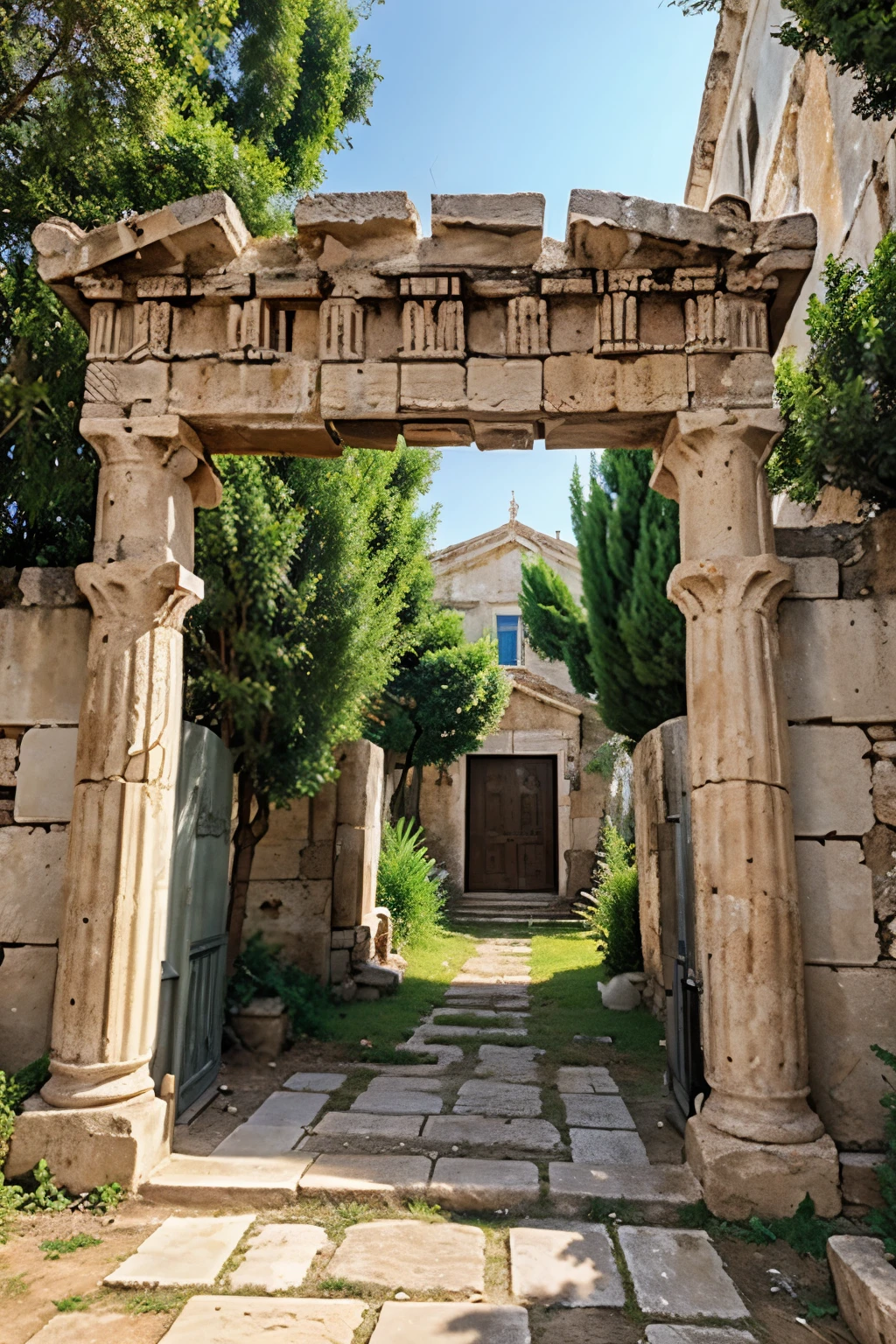 another morning foto of the entrance of an ancient greek house