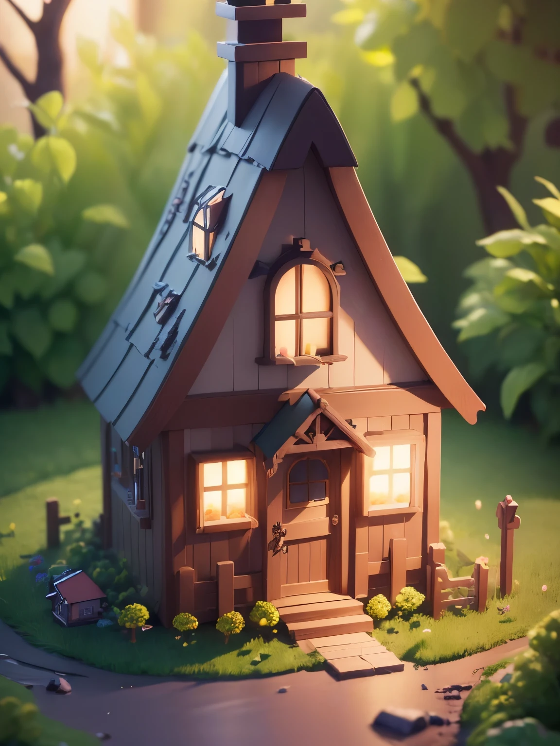 ((masterpiece、RAWE Photo、very detailed CG Unity 8k、best quality、very detailed:1.2))、(Top quality: 1.2)、pop candy house、 (best illustrations)、 (best shadow)、3D、Super detailed、fantasy world、A cute house that looks like something out of a fairy tale、pop candy house、Like a picture book