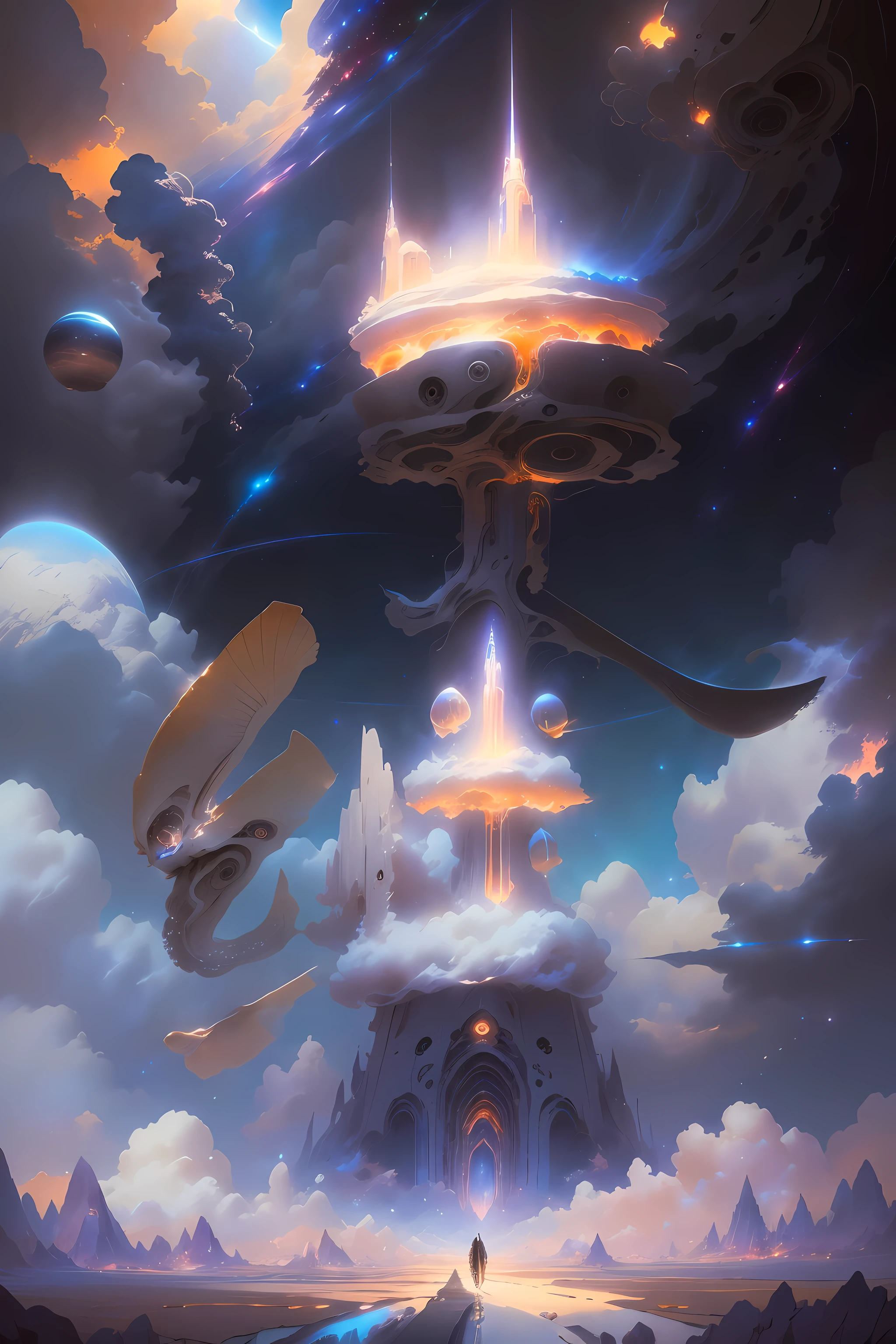 best quality, masterpiece, Very detailed, perfect lighting，Fantastic style，cloud，soft light，bright，Surrealism， light and space