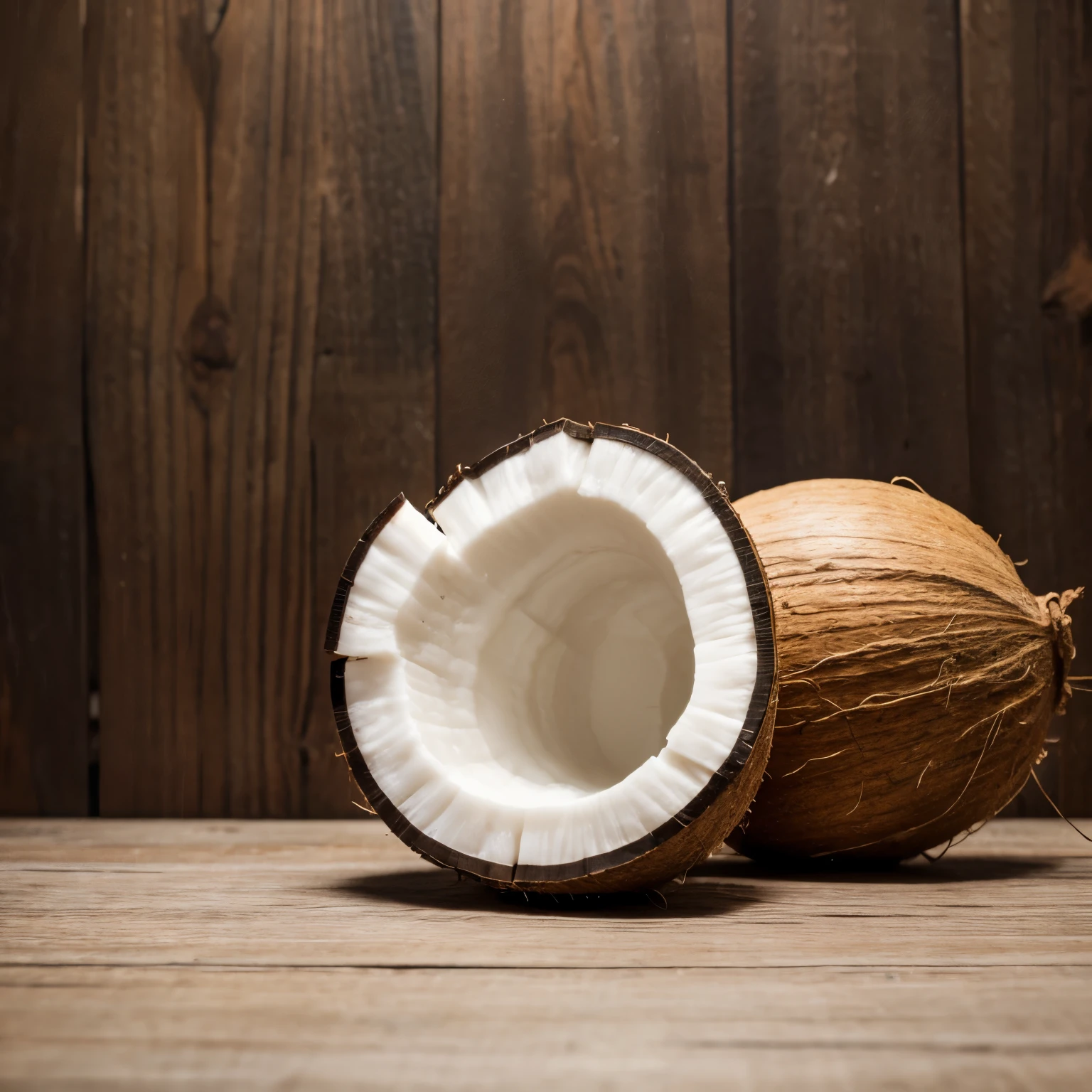 Many coconut half, juicy coconut pulp, professional studio food photo
