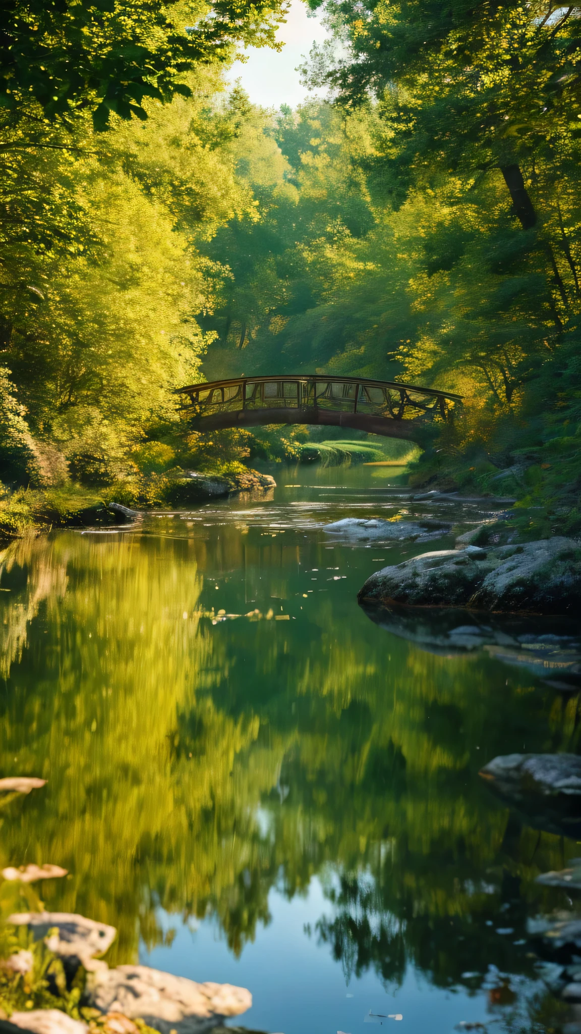 (Highly detailed CG Unity 8K wallpaper、masterpiece、highest quality、Super detailed)、(best lighting、best shadow、very delicate and beautiful)highest quality、8K、Detailed facial depiction、masterpiece、highest quality、clear image quality、Photo of a canoe crossing an old bridge