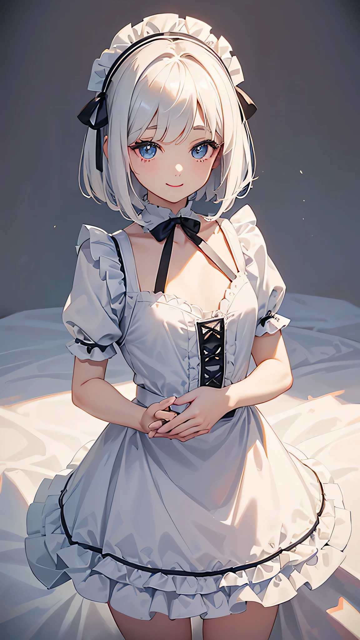 (Masterpiece, Slim Body, Delicate Fingers: 1.2), Best Quality, (Illustration: 1.2), (Hyper Detail), Eye Focus, Ultra Detail, (Fine Detail), (Intricate Detail), HDR, (Ultra Detail: 1.15), (Soft Light: 1.2), 1girl, ((ouji_ta:1.5),white panties, (skirt lift:1.5), (short white skirt: 1.5), (costume with blue accents:1.2), (long sleeve shirt), (White hair and blue highlights),cyan eyes, medium, short hair, solo, (medium breasts:1.2), masterpiece, (blushing:1.3), best quality, highly detailed, (loli), fullbody image