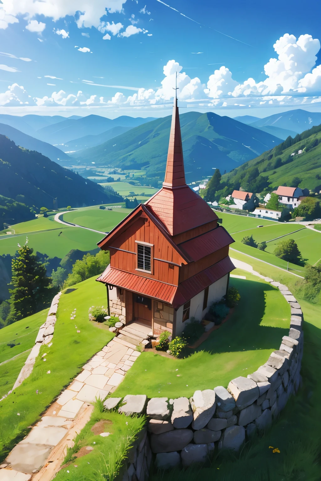 small townhall on a hill