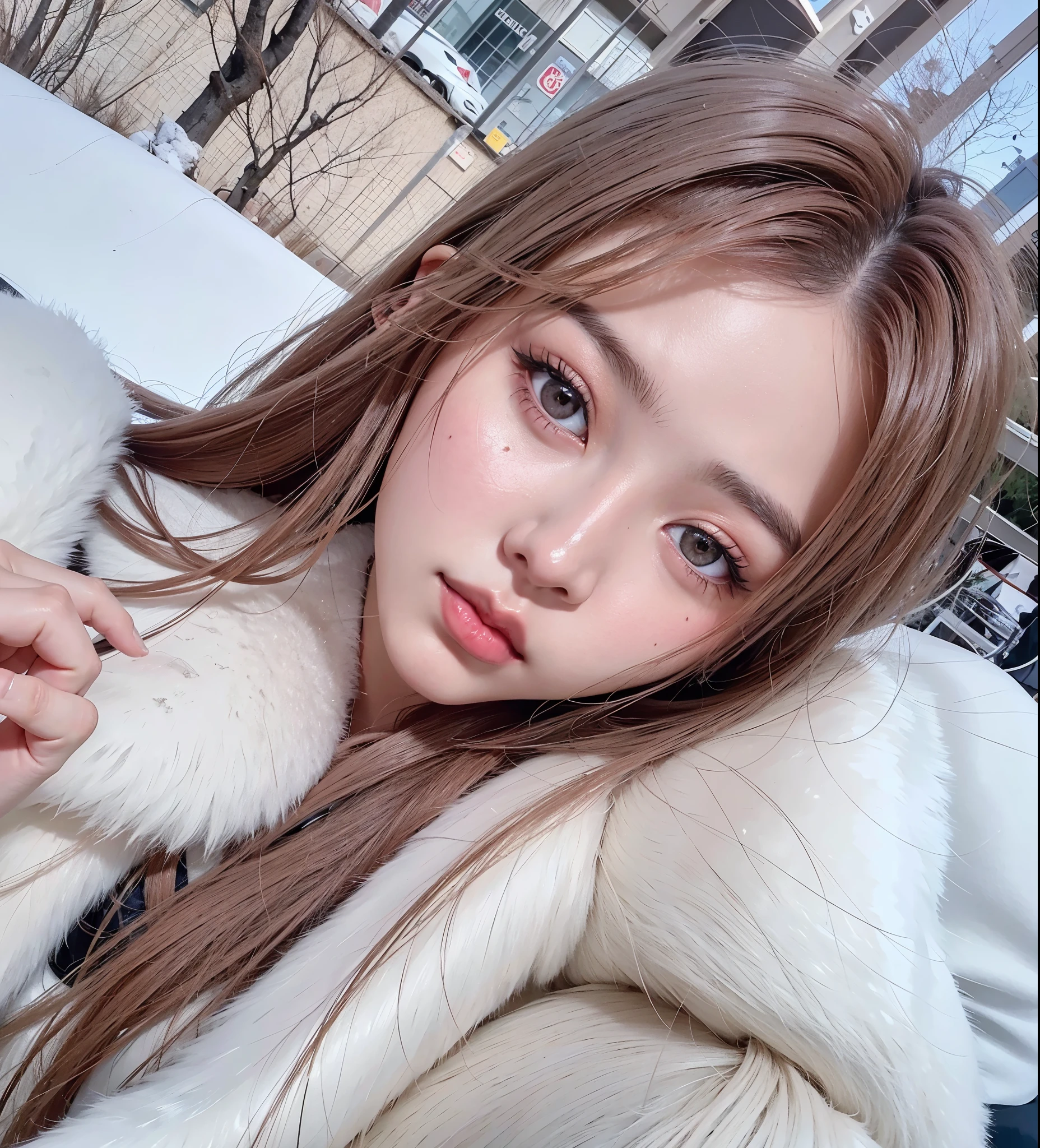 hay una mujer de pelo largo que lleva un abrigo de piel, ulzzang, sakimichan, Jinyoung Shin, parque roseanne de blackpink, muchacha coreana, sol yunjoo, tzuyu de dos veces, heonhwa choe, pale, snow-white skin, aparcar desde-min, Lalisa Manobal, retrato de jossi de blackpink, ojos helados