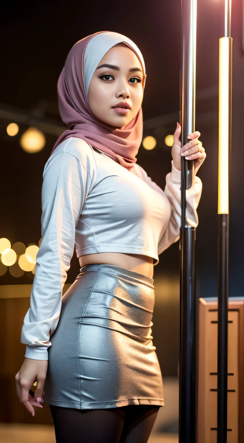 A close up of a woman in a skirt and hijab posing for a picture SeaArt AI