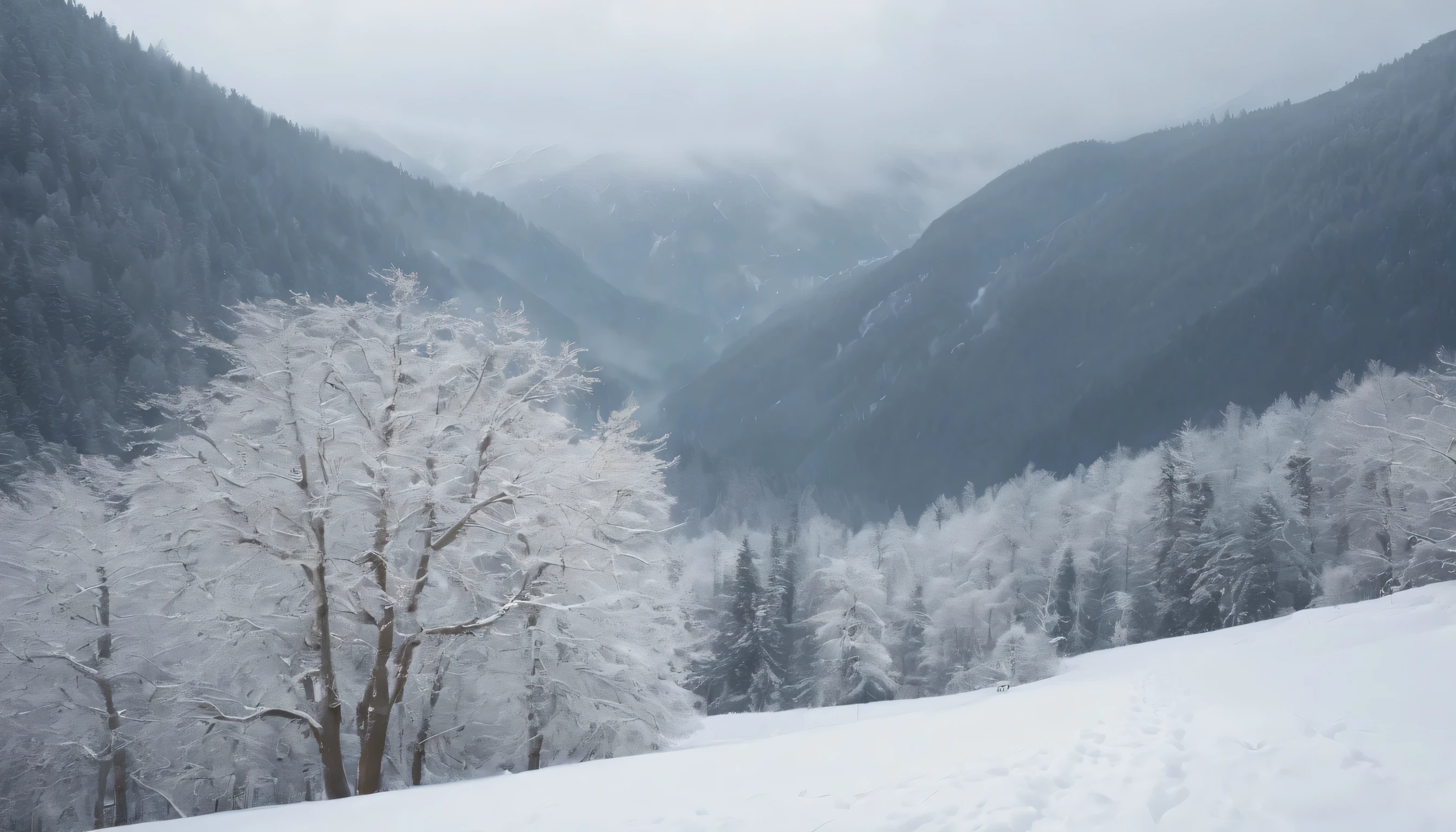 (Highly detailed CG Unity 8K wallpaper、masterpiece、highest quality、Super detailed)、(best lighting、best shadow、very delicate and beautiful)、highest quality、8K、Detailed facial depiction、masterpiece、highest quality、clear image quality、Photo of snowy scenery seen from the window