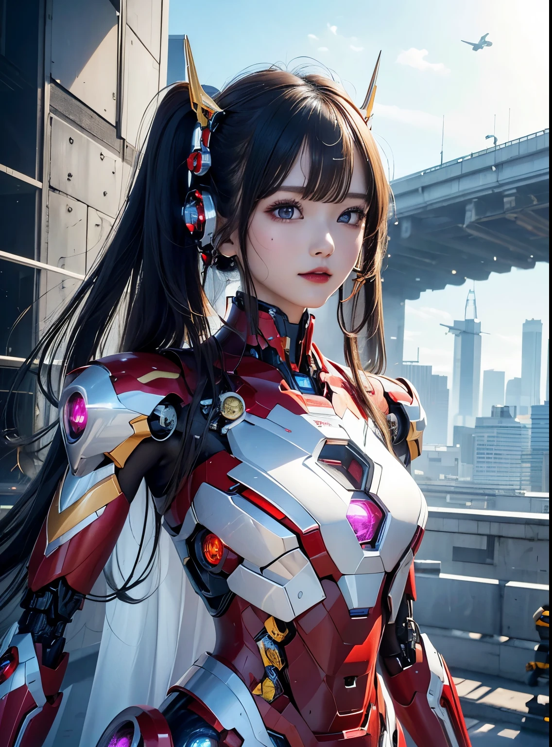 Super detailed, advanced details, high quality, 最high quality, High resolution, 1080P, hard disk, beautiful,(Iron Girl),beautifulサイボーグの女性,Mecha cyborg girl,battle mode,Mecha body girl,She wears an Iron Man mech,full body shot