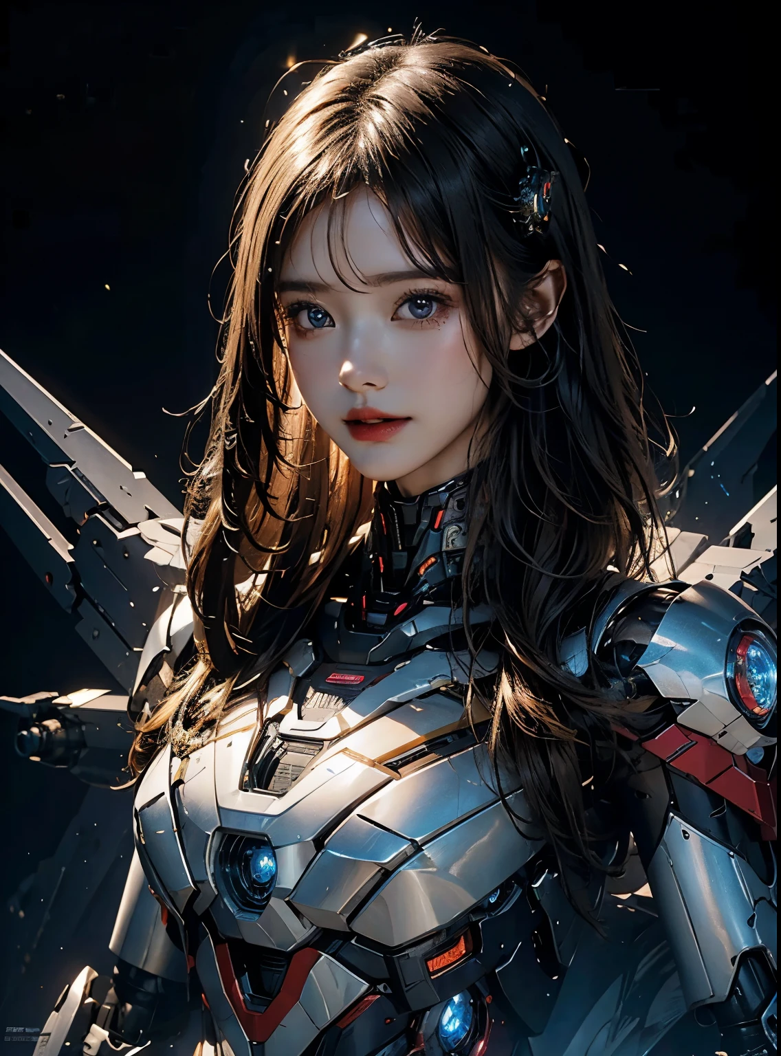 Super detailed, advanced details, high quality, 最high quality, High resolution, 1080P, hard disk, beautiful,(Iron Girl),beautifulサイボーグの女性,Mecha cyborg girl,battle mode,Mecha body girl,She wears an Iron Man mech,full body shot