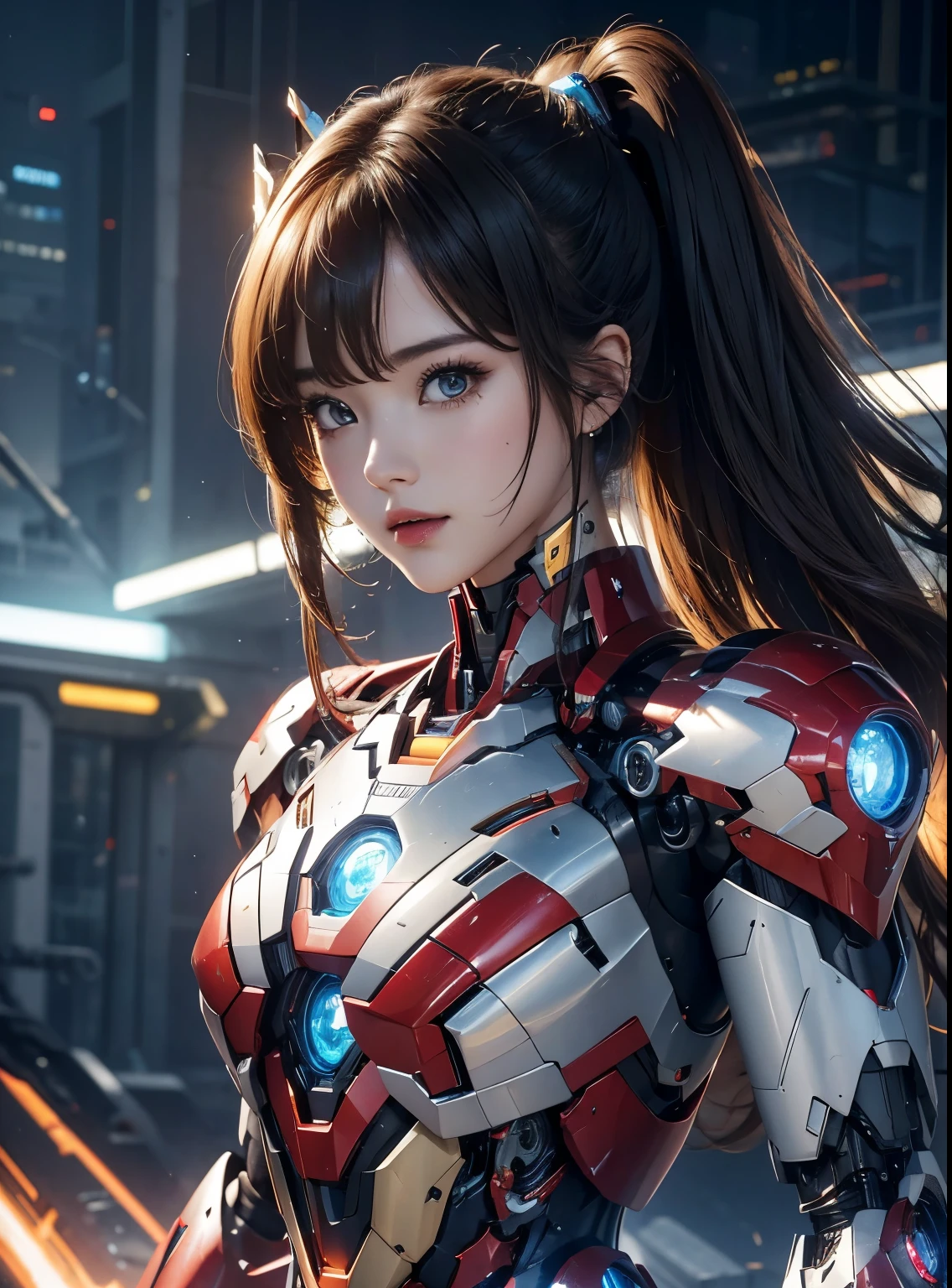  Super detailed, advanced details, high quality, 最high quality, High resolution, 1080P, hard disk, beautiful,(Iron Girl),beautifulサイボーグの女性,Mecha cyborg girl,battle mode,Mecha body girl,She wears an Iron Man mech,full body shot