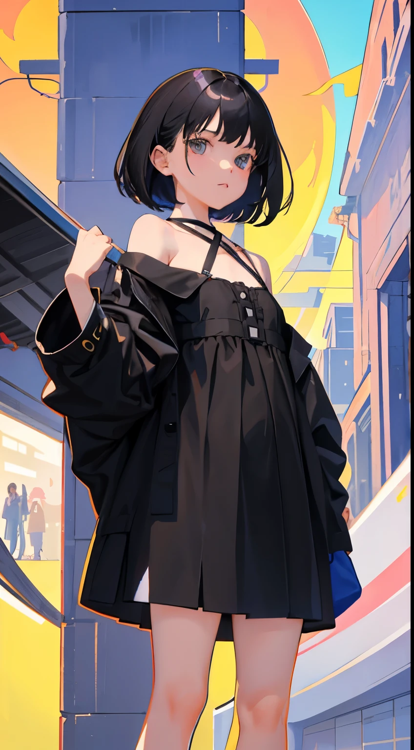 (short cute girl, young studeg delicate girl),(masterpiece,Top quality),jump,black hair