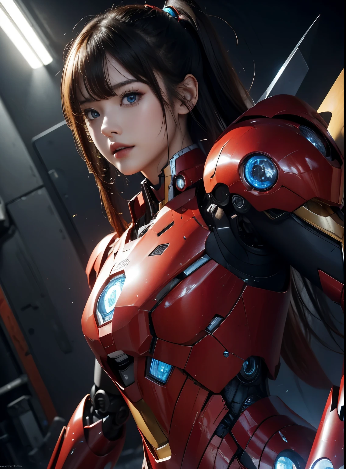  Super detailed, advanced details, high quality, 最high quality, High resolution, 1080P, hard disk, beautiful,(Iron Girl),beautifulサイボーグの女性,Mecha cyborg girl,battle mode,Mecha body girl,She wears an Iron Man mech,full body shot