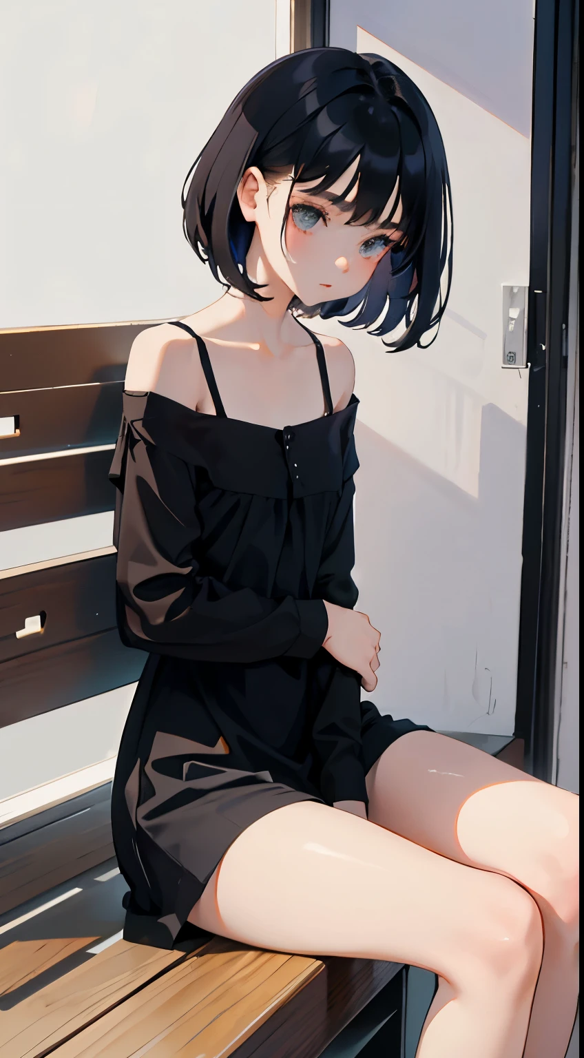 child,(masterpiece,Highest Quality),A dark-haired,Medium bob,chocolate