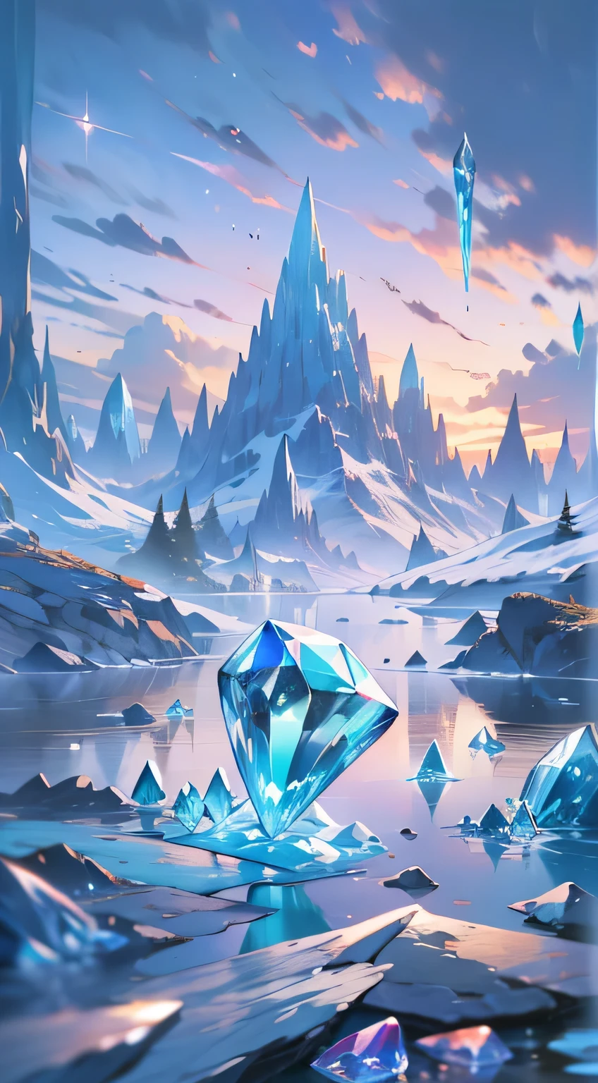 (masterpiece,best quality),crystal之地,ice field,bright,Sparkle like a diamond, it shines like a crystal,The colors are bright and vivid,(depth of field:1.2),night,holy,Photomatic,crystal