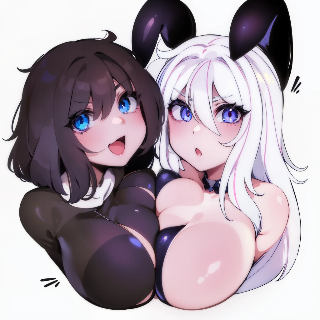 two girls,perfect eyes angle,detailed eyes,first girl has blue eyes,second girl has pink eyes.