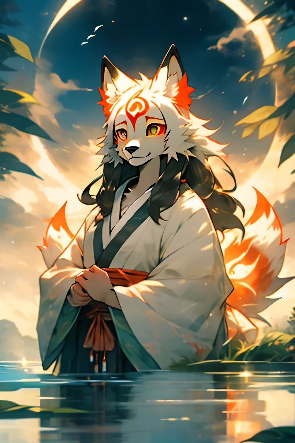 beautifull walpaper with ((amaterasu\(Ōkami))), safe for work, anthro