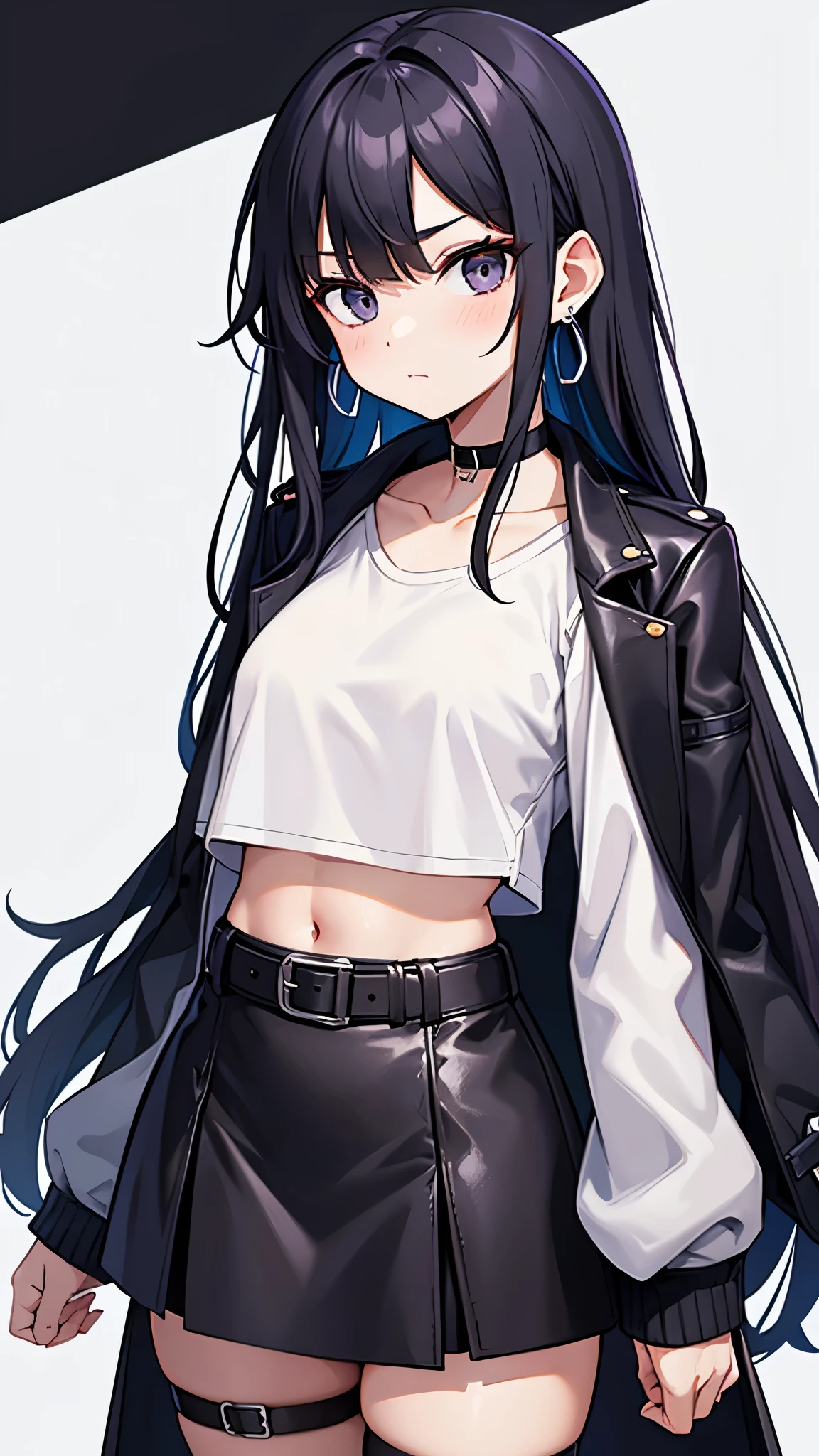 1 Girl, eyes closed, nose, elf ear, eyebrow, smiling, teeth, big red hair, black hair ends, bangs, hair between eyes, lora:add_detail, short sweatshirt on belly, short skirt, slim waist, belly , big chest, thick legs, big thigh, standing