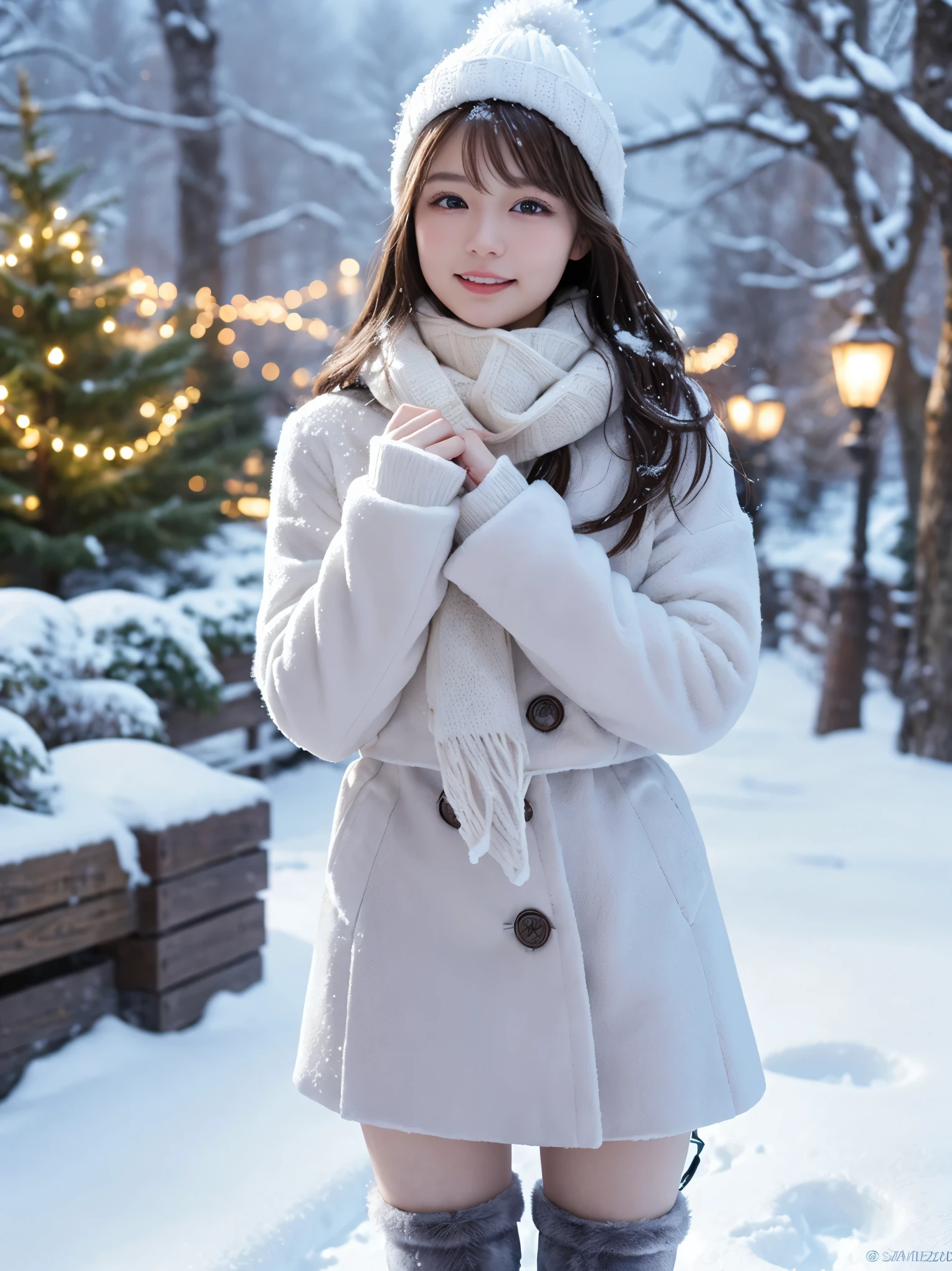 highest quality,4K,8K,High resolution,masterpiece:1.2,super detailed,realistic,photorealistic:1.37,winter, snow, snowy landscape, beautiful girl in a down coat, fine eyes, detailed lips, long eyelashes, mini pleated skirt, snowy scene, soft lighting, cozy atmosphere, Moderate: oil, fresh snow, winter wonderland, cool tones, delicate brushstrokes, snowy trees, frosty breath, calm expression, playful pose, beauty of nature, snowflakes, snow-covered ground, winter fashion, stylish clothes, snow boots, rosy cheeks, wintertime joy, peaceful atmosphere, mysterious beauty, magical winter scene, winter fashionista, quirky charm