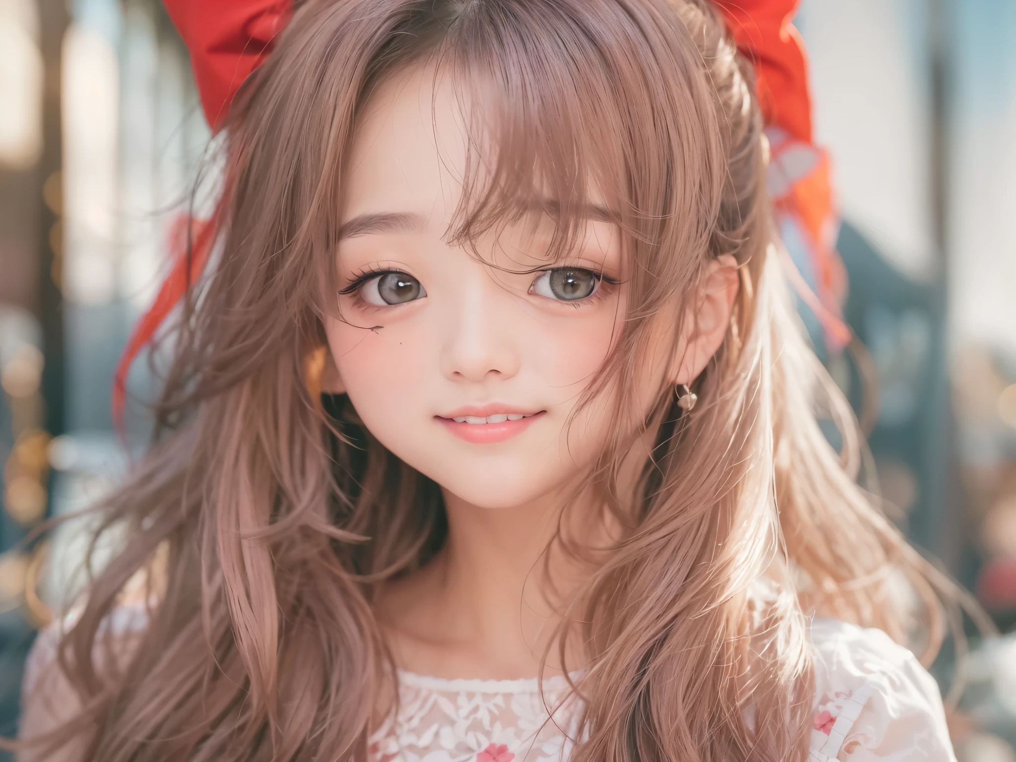 (8K、top-quality、masterpiece:1.2)、(reallistic、Photorealsitic:1.37)、The ultra-detailliert、1人、23years old、big chest、Beautie、Beautiful and perfect face、Natural smile、独奏、holiday、Bustling street、shopping、Fashionable clothes、Redness of the nose)、(A smile:1.15)、(With mouth closed) 、beautidful eyes、(long:1.2)、Floating hair 、Middle hair、abit revealing