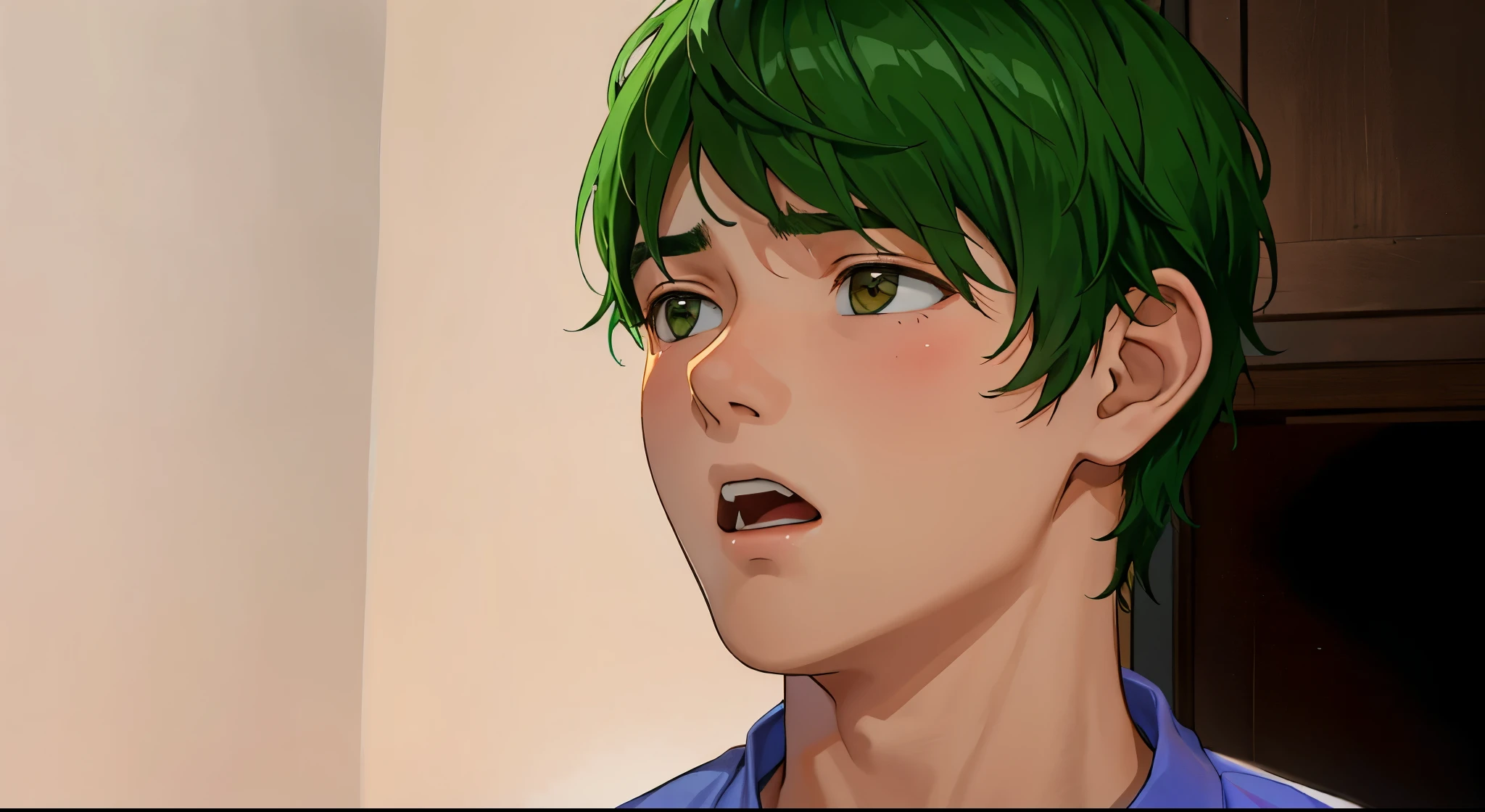 There is a 15-year-old boy who is surprised and somewhat afraid.